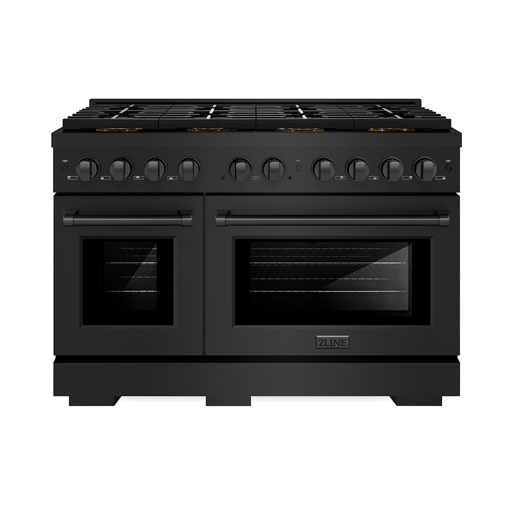 ZLINE 48 in. 6.7 cu. ft. Paramount Gas Range with 8 Burner DuoPro™ Cooktop and Dual Ovens in Black Stainless Steel (PSGRB-48)