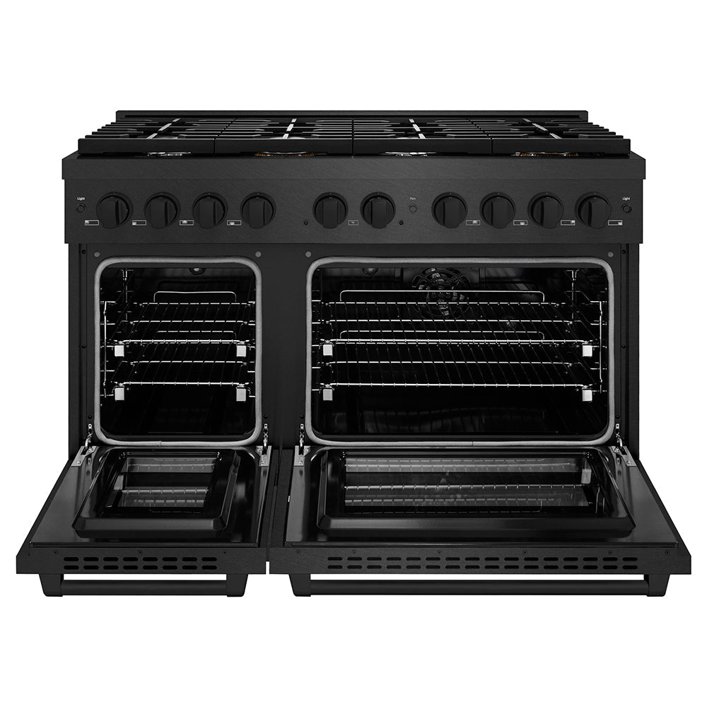 ZLINE 48 in. 6.7 cu. ft. Paramount Double Oven Dual Fuel Range with 8 Burner Gas Cooktop in Stainless Steel with Black Matte Doors (SDR-BLM-48)