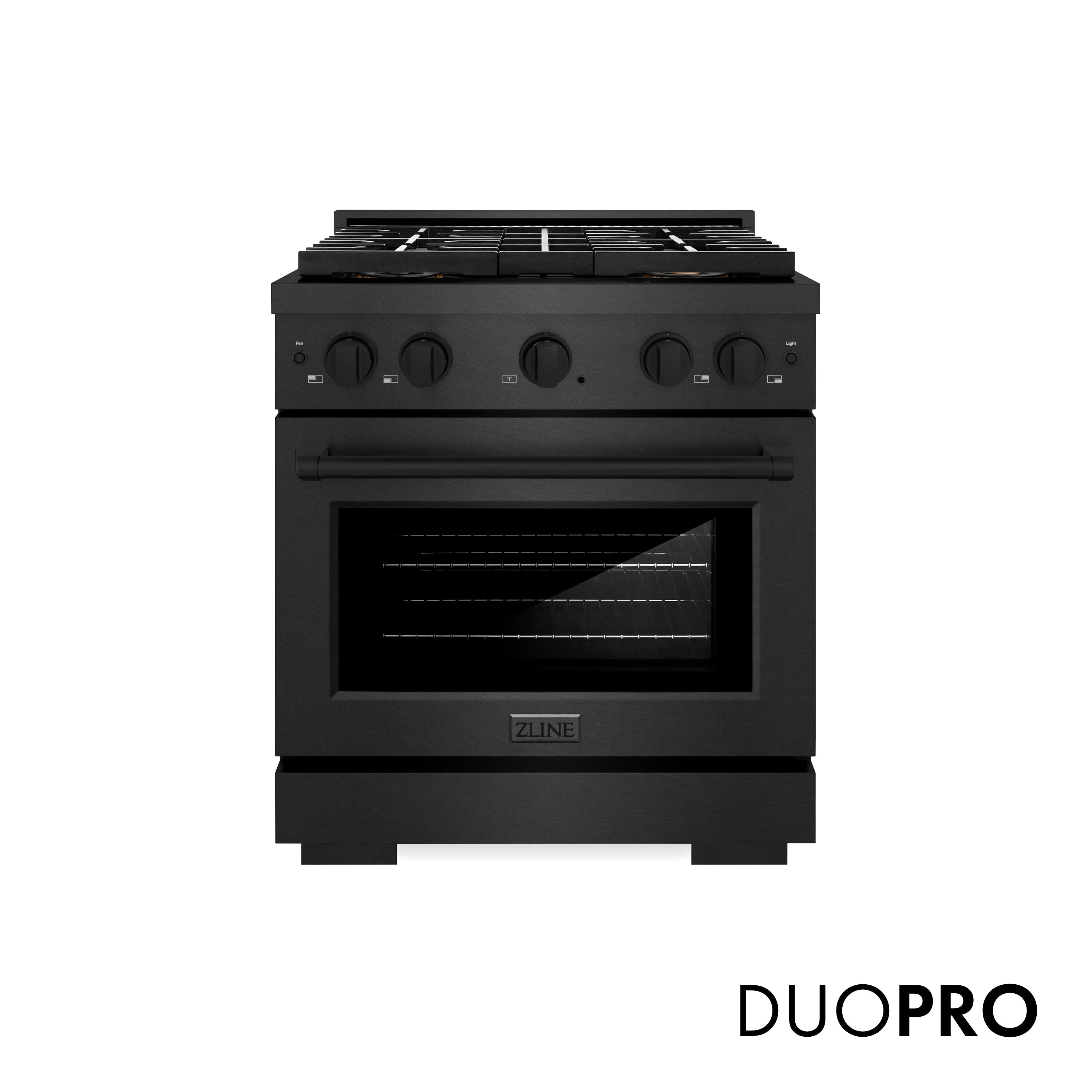 ZLINE 30 in. 4.2 cu. ft. Paramount Dual Fuel Range with 4 Burner DuoPro™ Cooktop and Electric Convection Oven with Black Matte Door (PSDR-BLM-30)