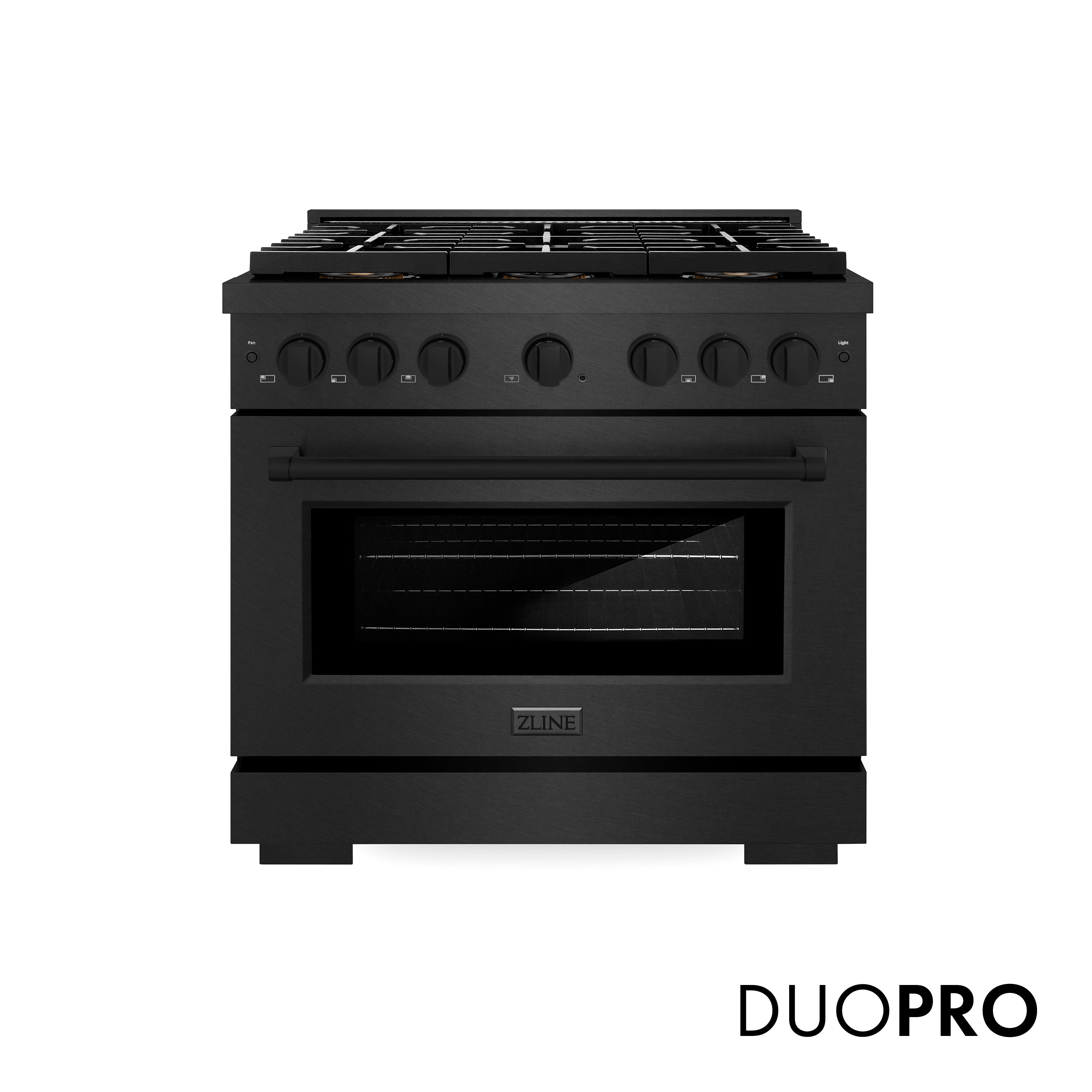 ZLINE 36 in. 5.2 cu. ft. Paramount Dual Fuel Range with 6 Burner DuoPro™ Cooktop and Electric Convection Oven in Black Stainless Steel (PSDRB-36)