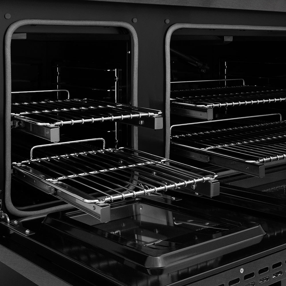 ZLINE Autograph Edition 48 in. 6.7 cu. ft. Paramount Double Oven Gas Range with 8 Burner Cooktop in Black Satin Stainless Steel and Champagne Bronze Accents (SGRBSZ-48-CB)
