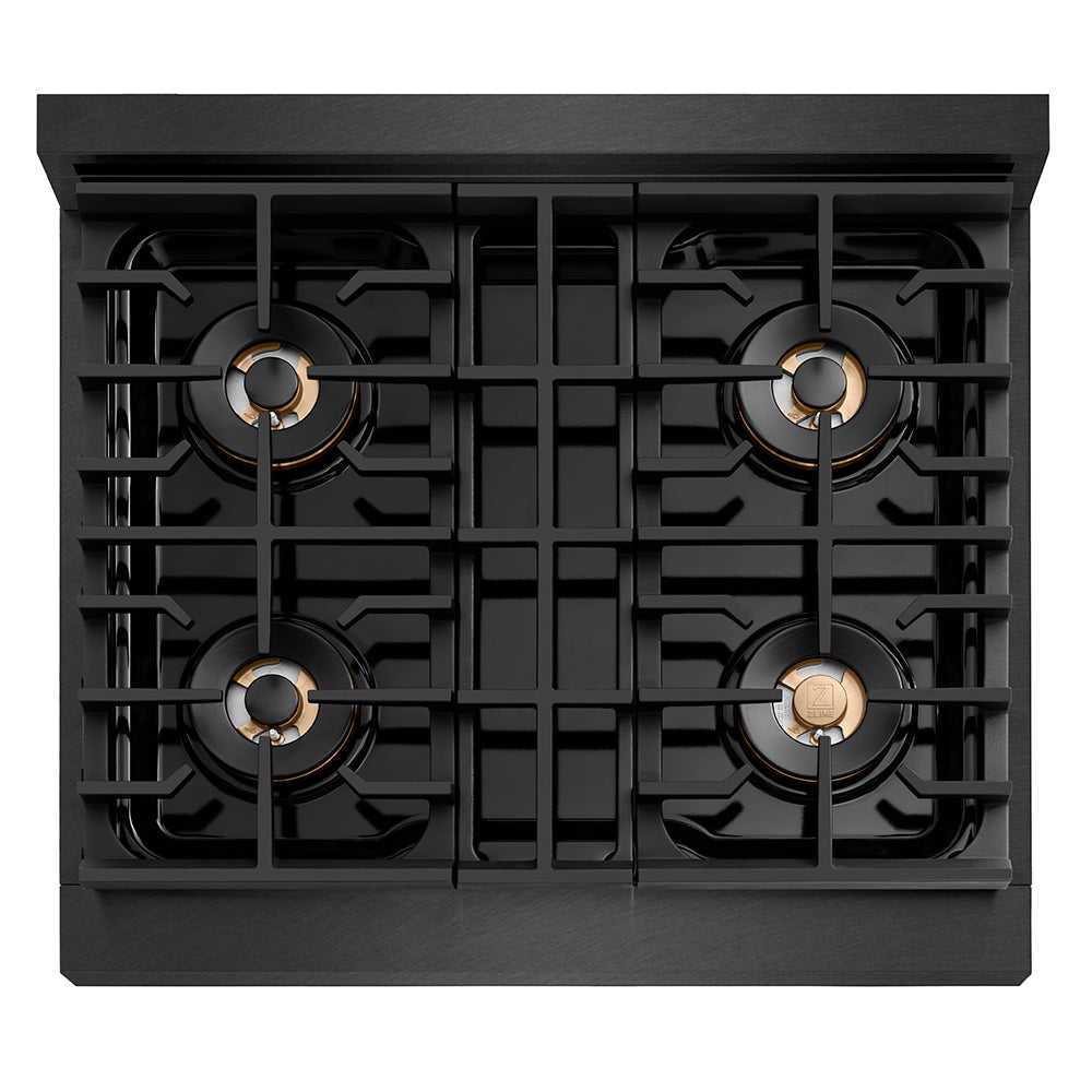 ZLINE 30 in. 4.2 cu. ft. Paramount Gas Range with 4 Burner DuoPro™ Cooktop and Convection Gas Oven in Black Satin Stainless Steel (PSGRBS-30)
