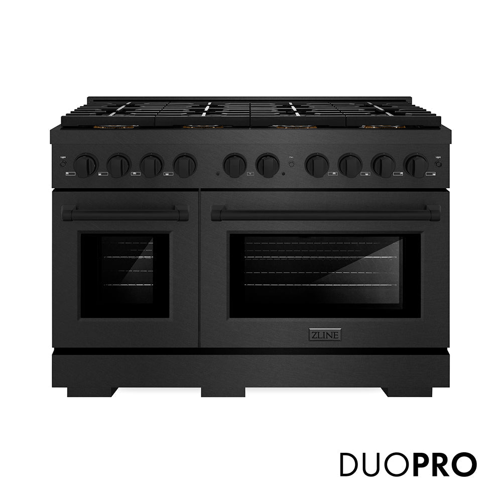 ZLINE 48 in. 6.7 cu. ft. Paramount Gas Range with 8 Burner DuoPro™ Cooktop and Dual Ovens in Black Satin Stainless Steel (PSGRBS-48)