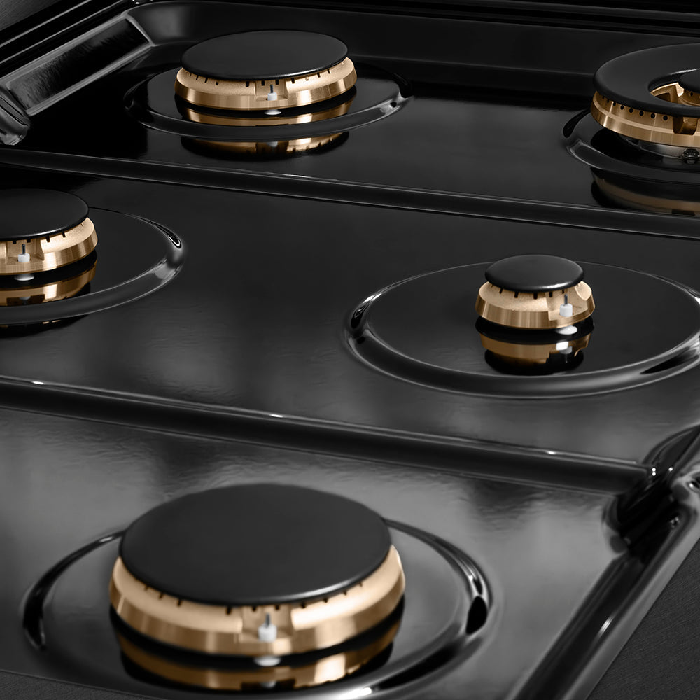 ZLINE 36 in. Paramount Gas Rangetop with 6 Brass Burners and Porcelain Cooktop in Black Satin Stainless Steel (SRTBS-BR-36)