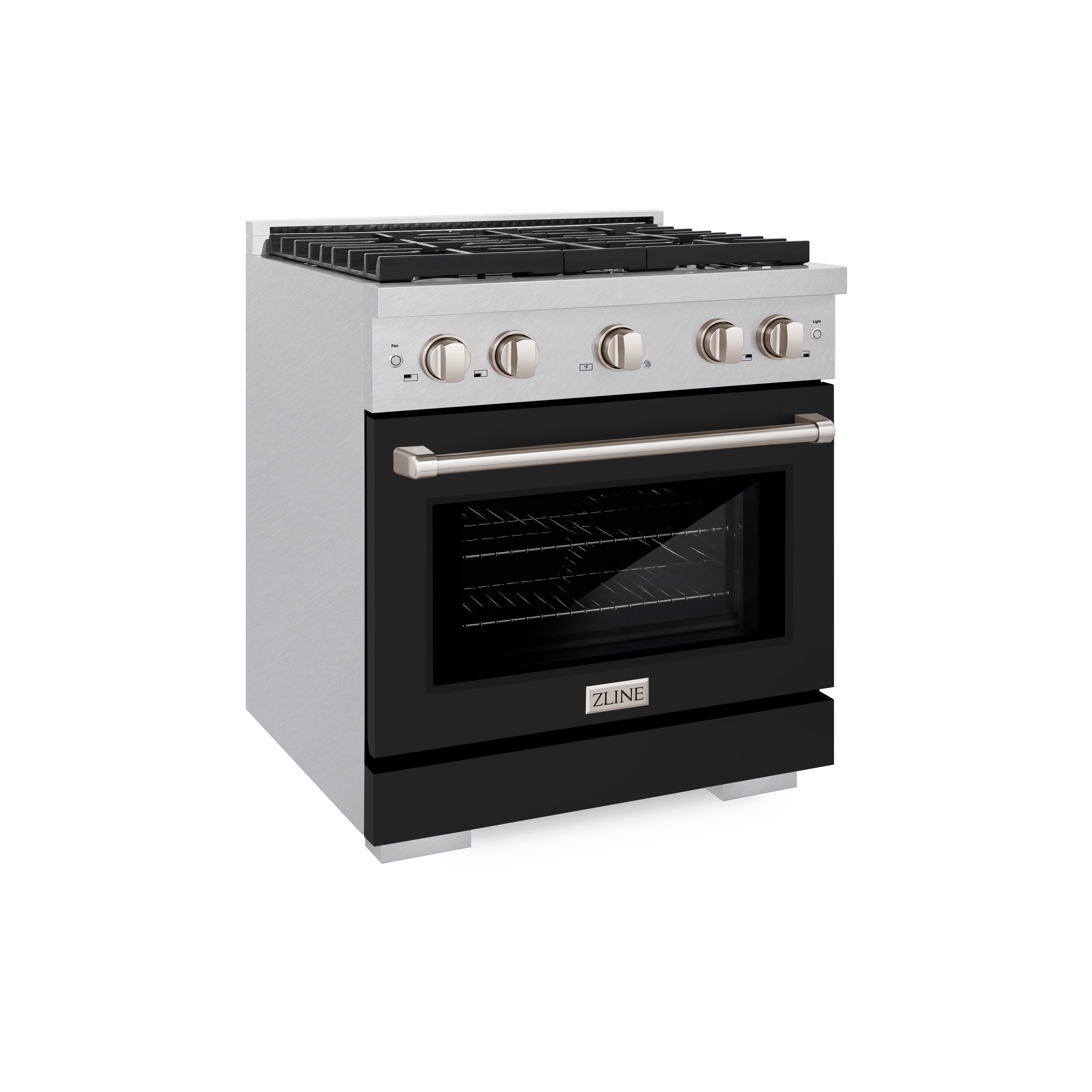 ZLINE 30 in. 4.2 cu. ft. Paramount Gas Range with 4 Burner Cooktop and Convection Gas Oven in Satin Stainless Steel with Black Matte Door (SGRS-BLM-30)