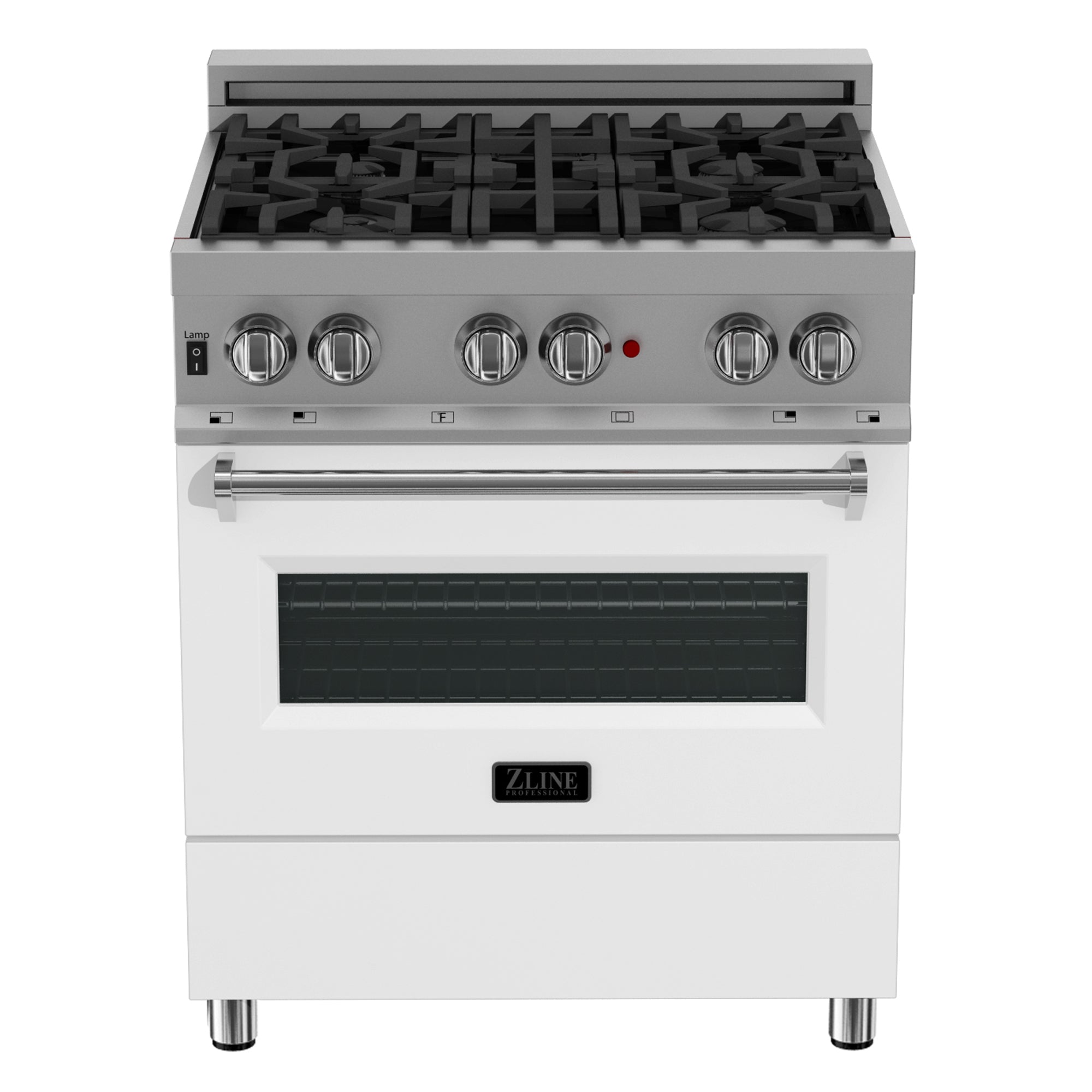 ZLINE 30 in. 4.0 cu. ft. Legacy Dual Fuel Range with 4 Burner Gas Cooktop and Electric Convection Oven in Satin Stainless Steel and White Matte Door (RAS-WM-30)