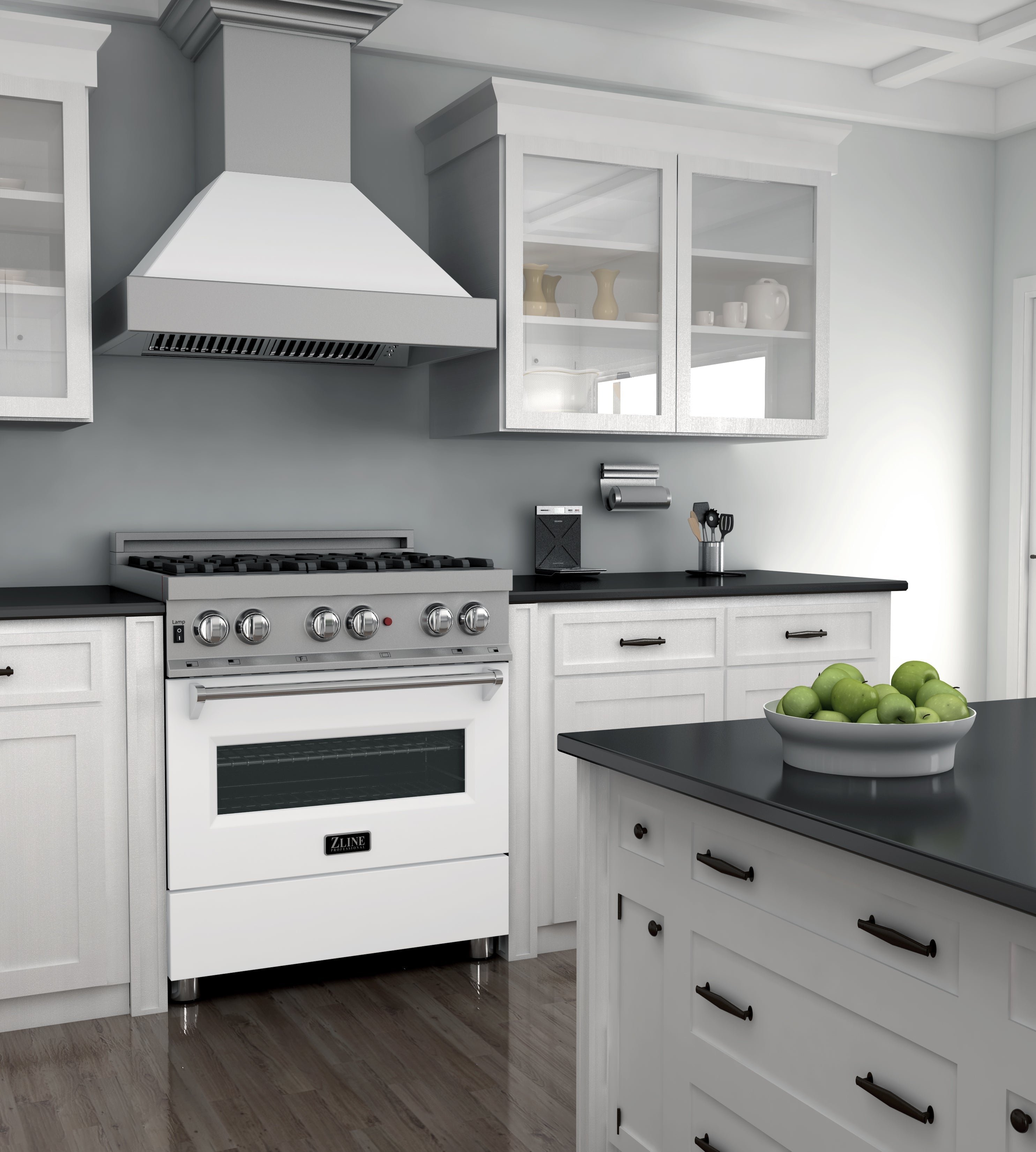 ZLINE 30 in. 4.0 cu. ft. Legacy Dual Fuel Range with 4 Burner Gas Cooktop and Electric Convection Oven in Satin Stainless Steel and White Matte Door (RAS-WM-30)