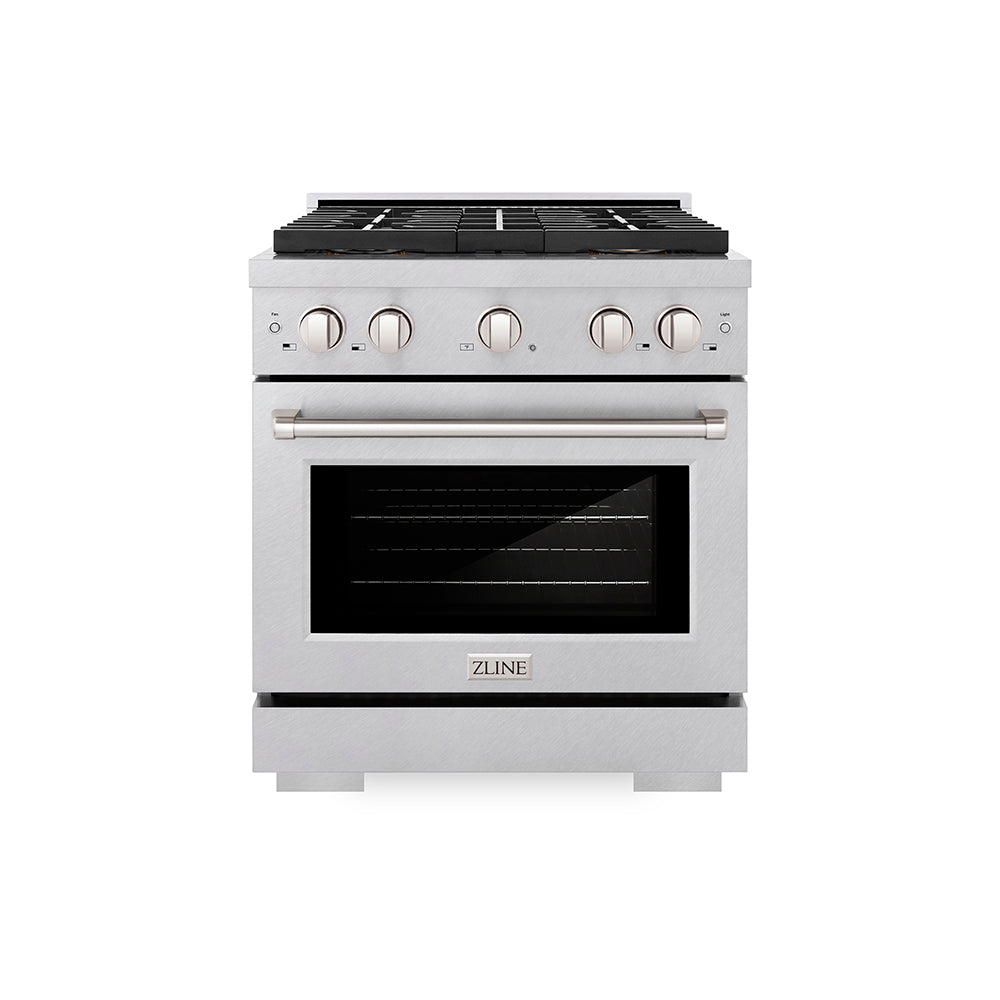 ZLINE 30 in. 4.2 cu. ft. Paramount Gas Range with 4 Burner DuoPro™ Cooktop and Convection Gas Oven in Satin Stainless Steel (PSGRS-30)