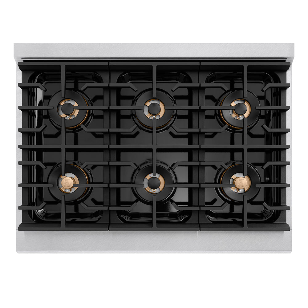 ZLINE 36 in. 5.2 cu. ft. Paramount Gas Range with 6 Burner DuoPro™ Cooktop and Convection Gas Oven in Satin Stainless Steel (PSGRS-36)