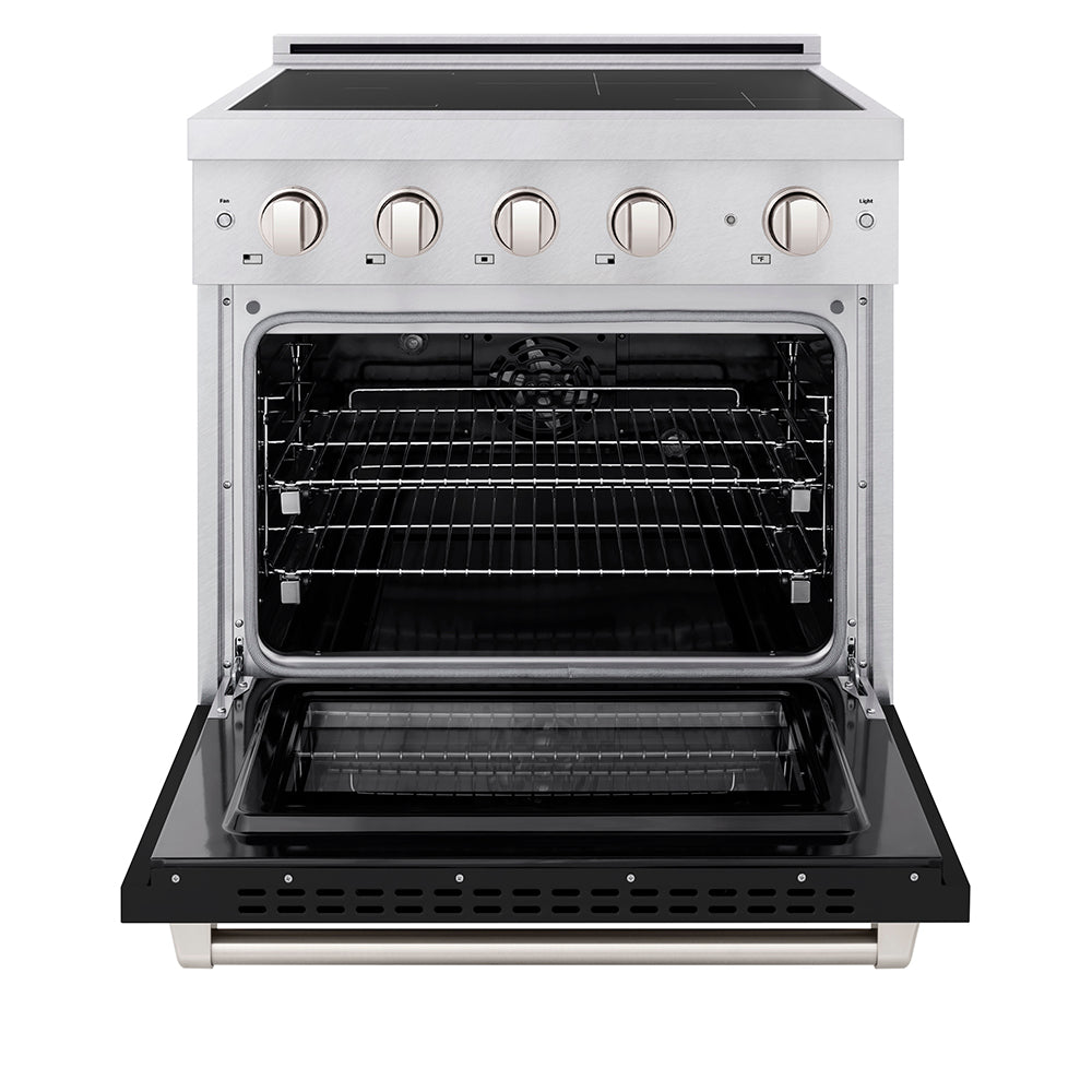 ZLINE 30 in. 4.2 cu. ft. Paramount Induction Range with 4 Element Cooktop and Electric Convection Oven in Satin Stainless Steel with Black Matte Door (SINRS-BLM-30)