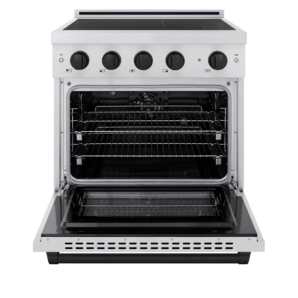 ZLINE Autograph Edition 30 in. 4.2 cu. ft. Paramount Induction Range with 4 Element Cooktop and Electric Convection Oven in Satin Stainless Steel with Matte Black Accents (SINRSZ-30-MB)