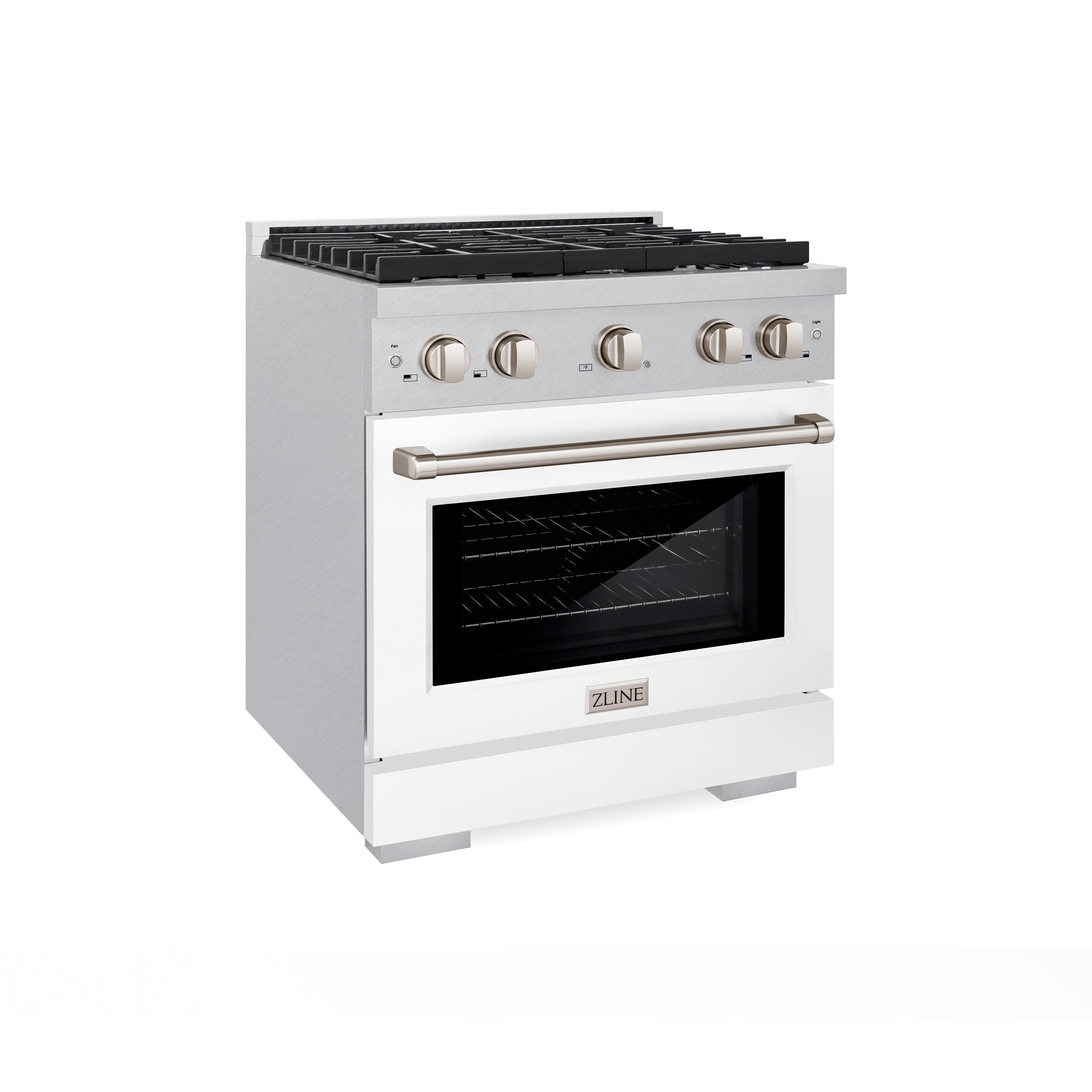 ZLINE 30 in. 4.2 cu. ft. Paramount Gas Range with 4 Burner Cooktop and Convection Gas Oven in Satin Stainless Steel with White Matte Door (SGRS-WM-30)