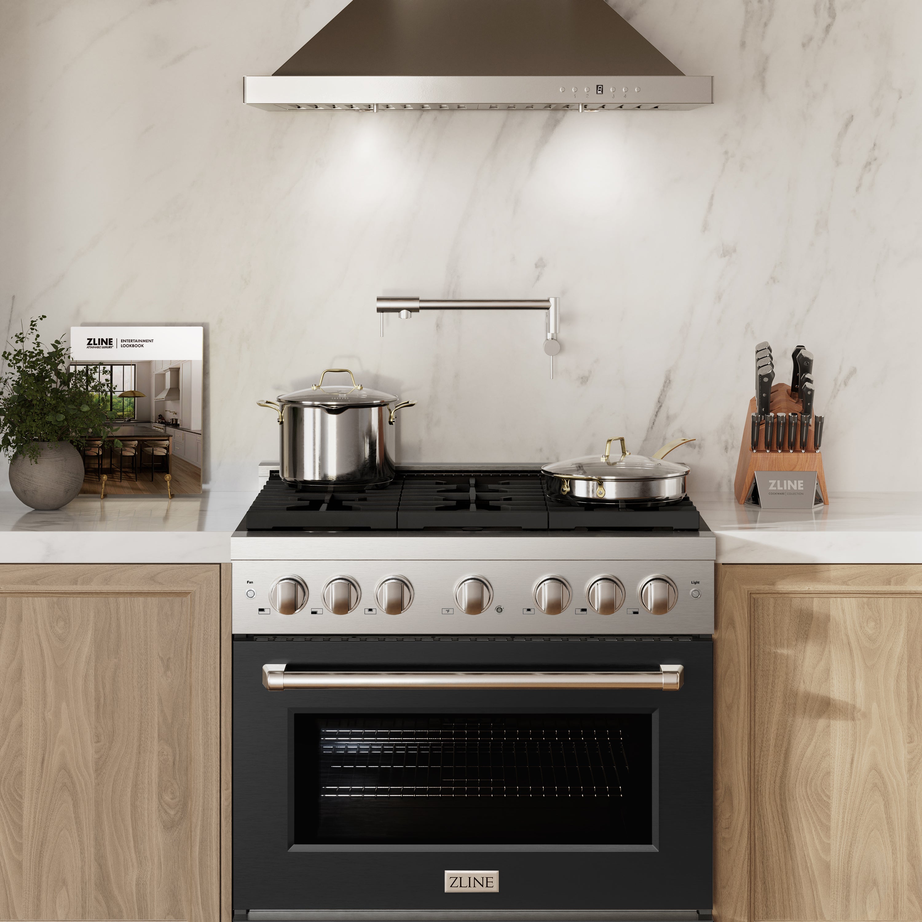 ZLINE 36 in. 5.2 cu. ft. Paramount Gas Range with 6 Burner Cooktop and Convection Gas Oven in Stainless Steel with Black Matte Door (SGR-BLM-36)