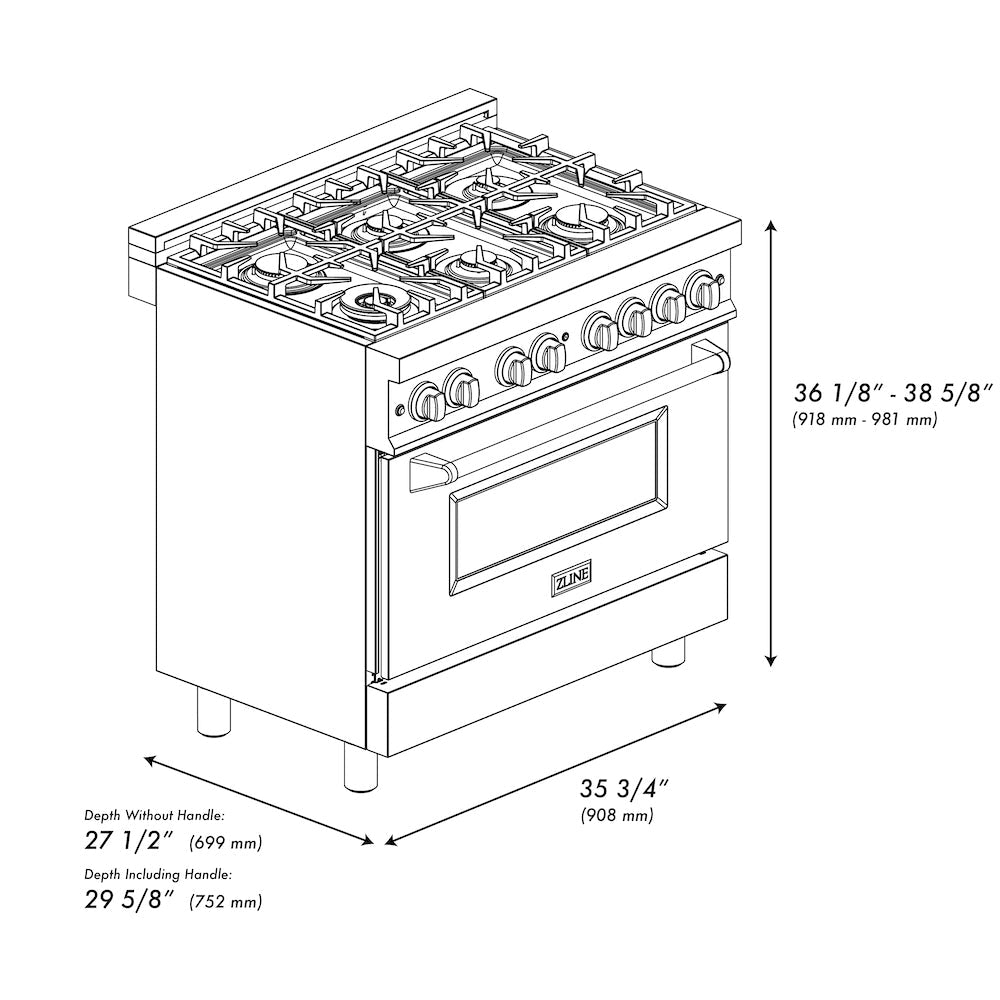 ZLINE Autograph Edition 36 in. 4.6 cu. ft. Legacy Dual Fuel Range with 6 Burner Gas Cooktop and Electric Convection Oven (RAZ-BLM-36-CB)