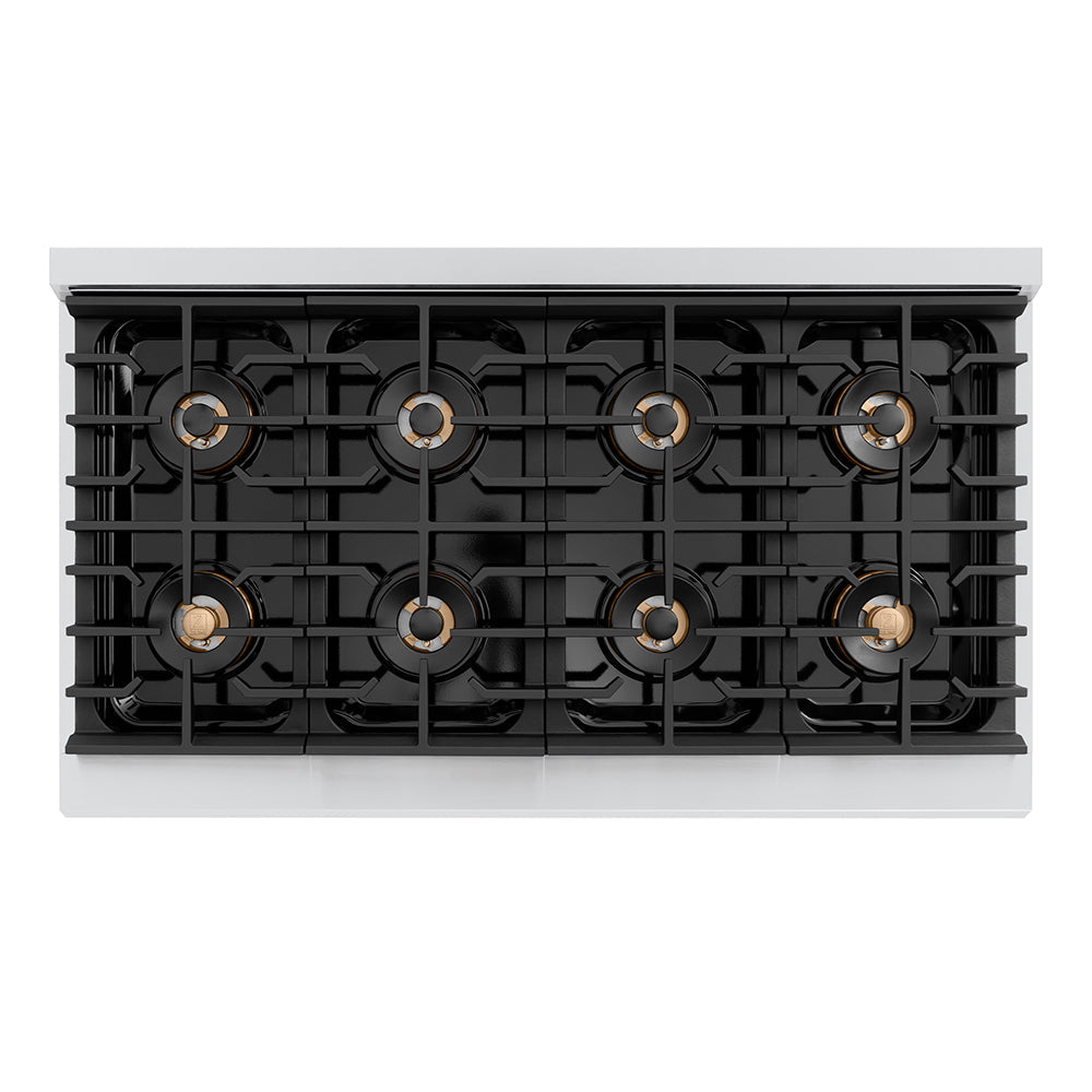 ZLINE Autograph Edition 48 in. 6.7 cu. ft. Paramount Dual Fuel Range with 8 Burner DuoPro™ Cooktop and Dual Ovens in Stainless Steel and Champagne Bronze Accents (PSDRZ-48-CB)
