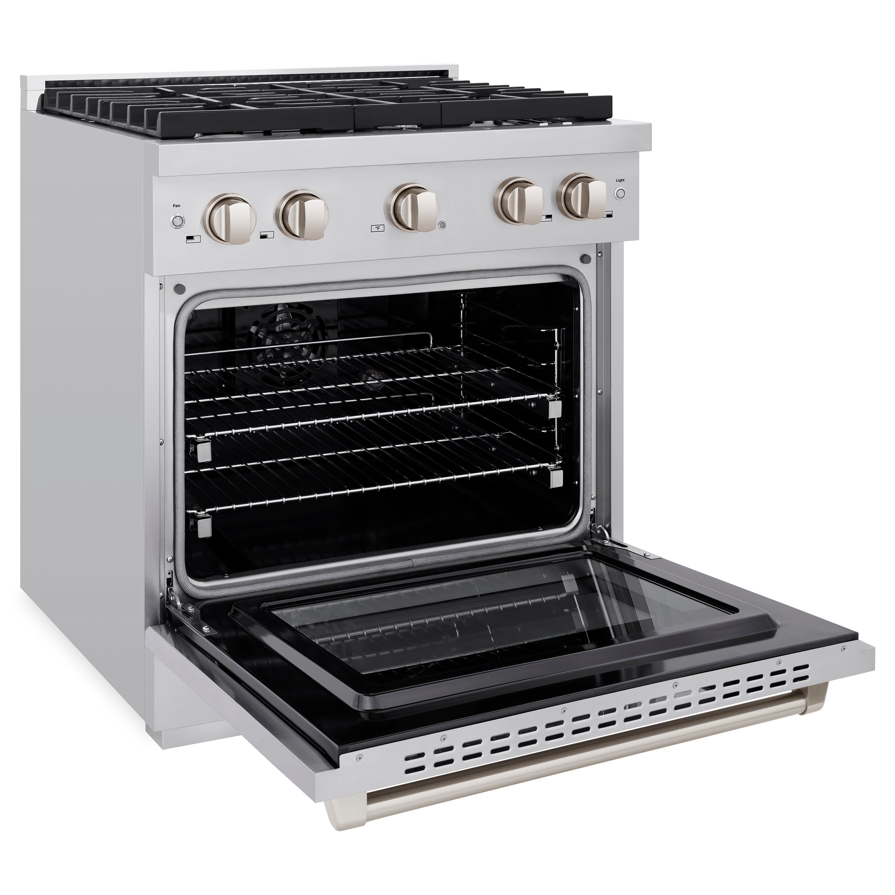 ZLINE 30 in. 4.2 cu. ft. Paramount Dual Fuel Range with 4 Burner Gas Cooktop and Electric Convection Oven in Stainless Steel with Black Matte Door (SDR-BLM-30)