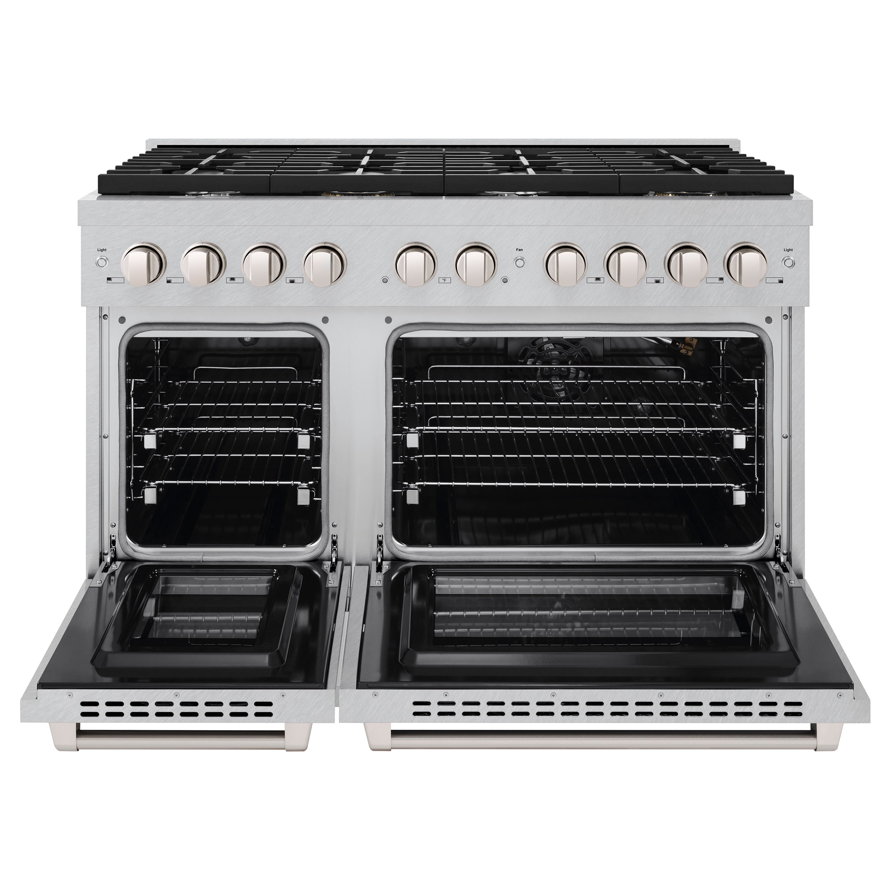ZLINE 48 in. 6.7 cu. ft. Paramount Double Oven Gas Range with 8 Burner Cooktop in Satin Stainless Steel (SGRS-48)