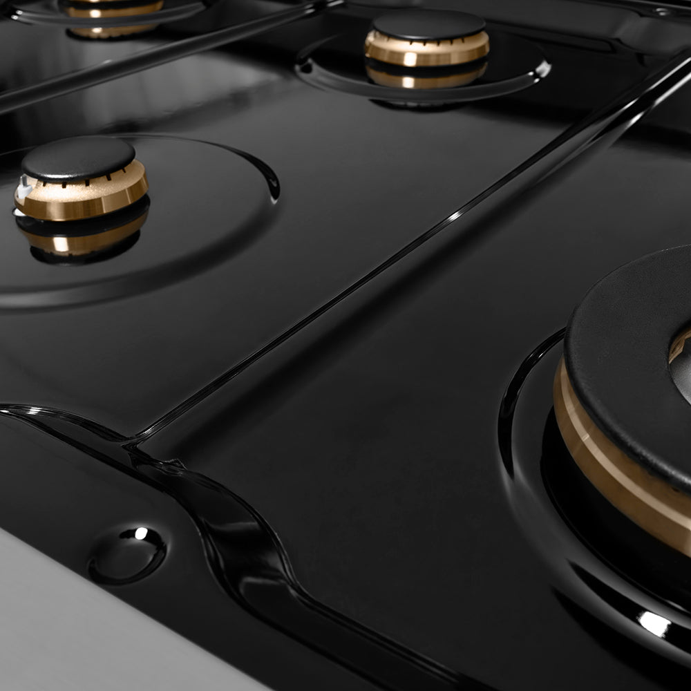 ZLINE Autograph Edition 48 in. 6.7 cu. ft. Paramount Double Oven Gas Range with 8 Burner Cooktop in Stainless Steel and Champagne Bronze Helix Handles and Knob Accents (SGRZ-48-KCB)