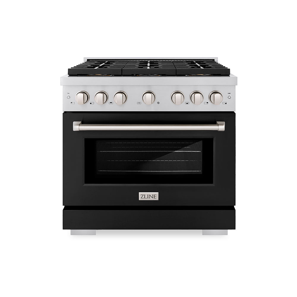 ZLINE 36 in. 5.2 cu. ft. Paramount Gas Range with 6 Burner DuoPro™ Cooktop and Convection Gas Oven with Black Matte Door (PSGR-BLM-36)