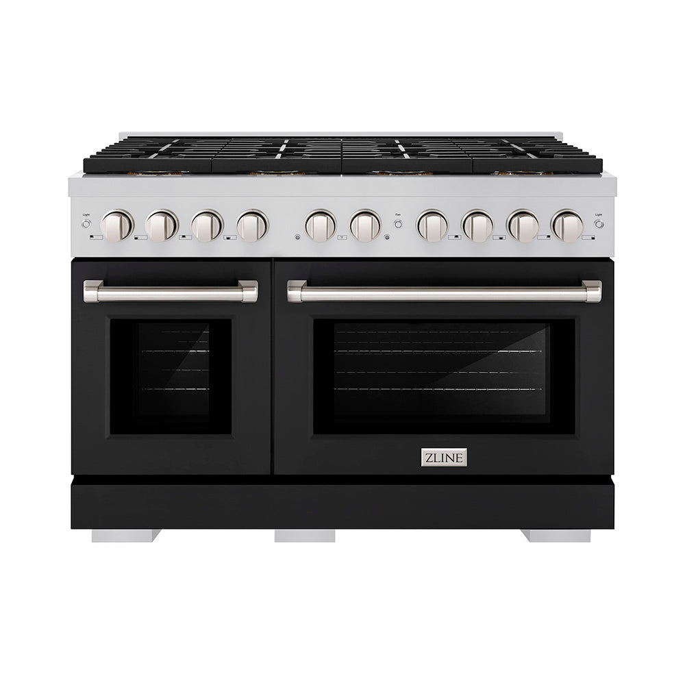ZLINE 48 in. 6.7 cu. ft. Paramount Gas Range with 8 Burner DuoPro™ Cooktop and Dual Ovens with Black Matte Doors (PSGR-BLM-48)