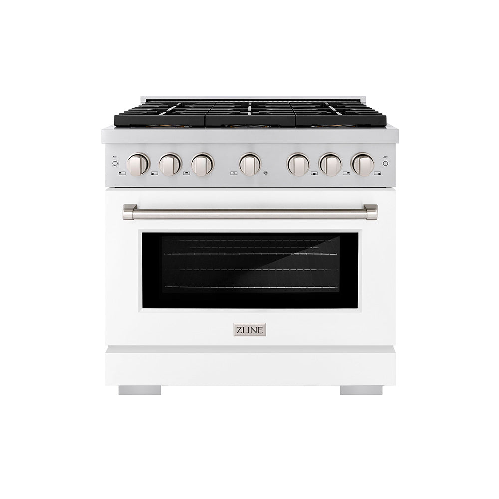 ZLINE 36 in. 5.2 cu. ft. Paramount Gas Range with 6 Burner DuoPro™ Cooktop and Convection Gas Oven with White Matte Door (PSGR-WM-36)