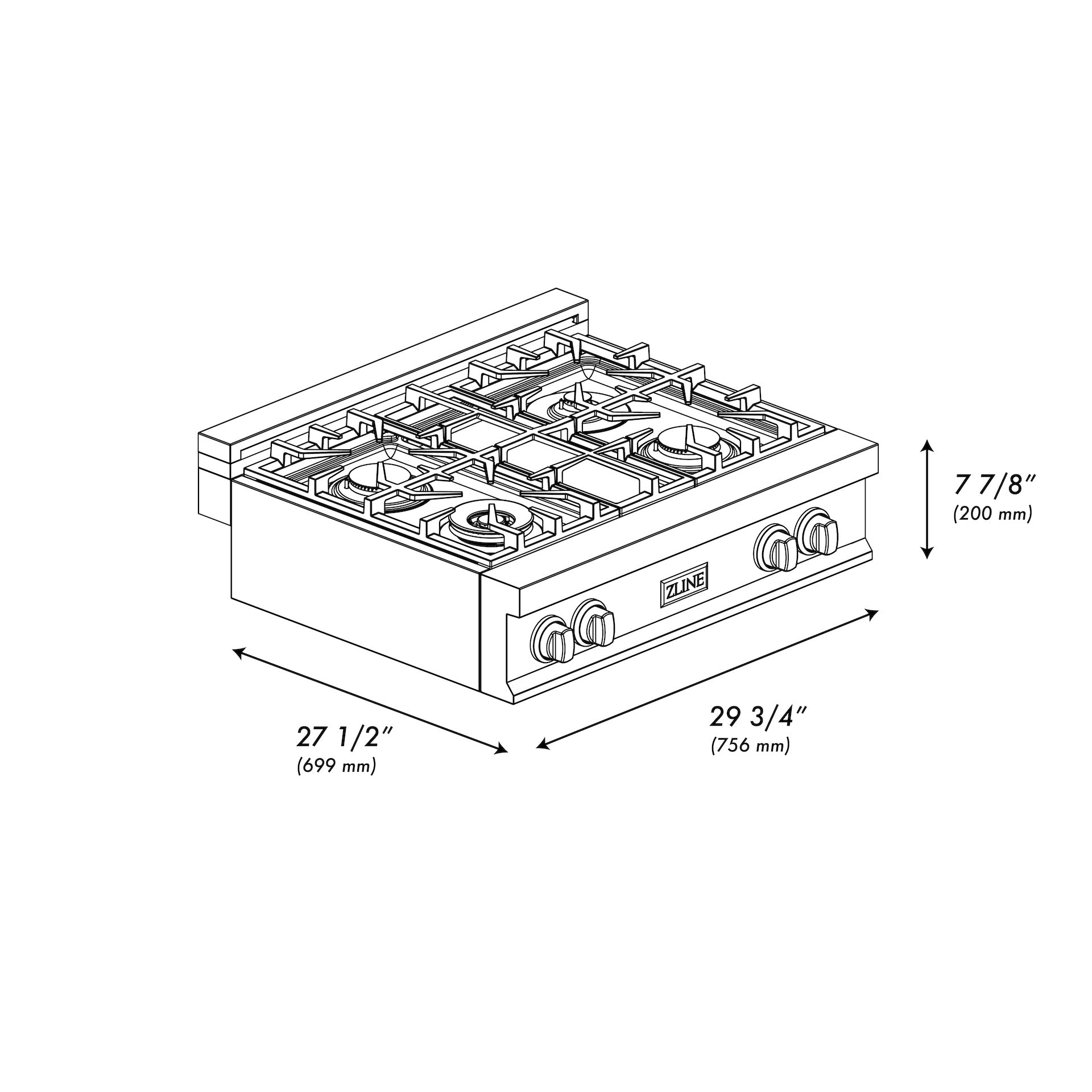ZLINE 30 in. Legacy Gas Rangetop with 4 Burners and Porcelain Cooktop in Stainless Steel with Griddle (RT-GR-30)
