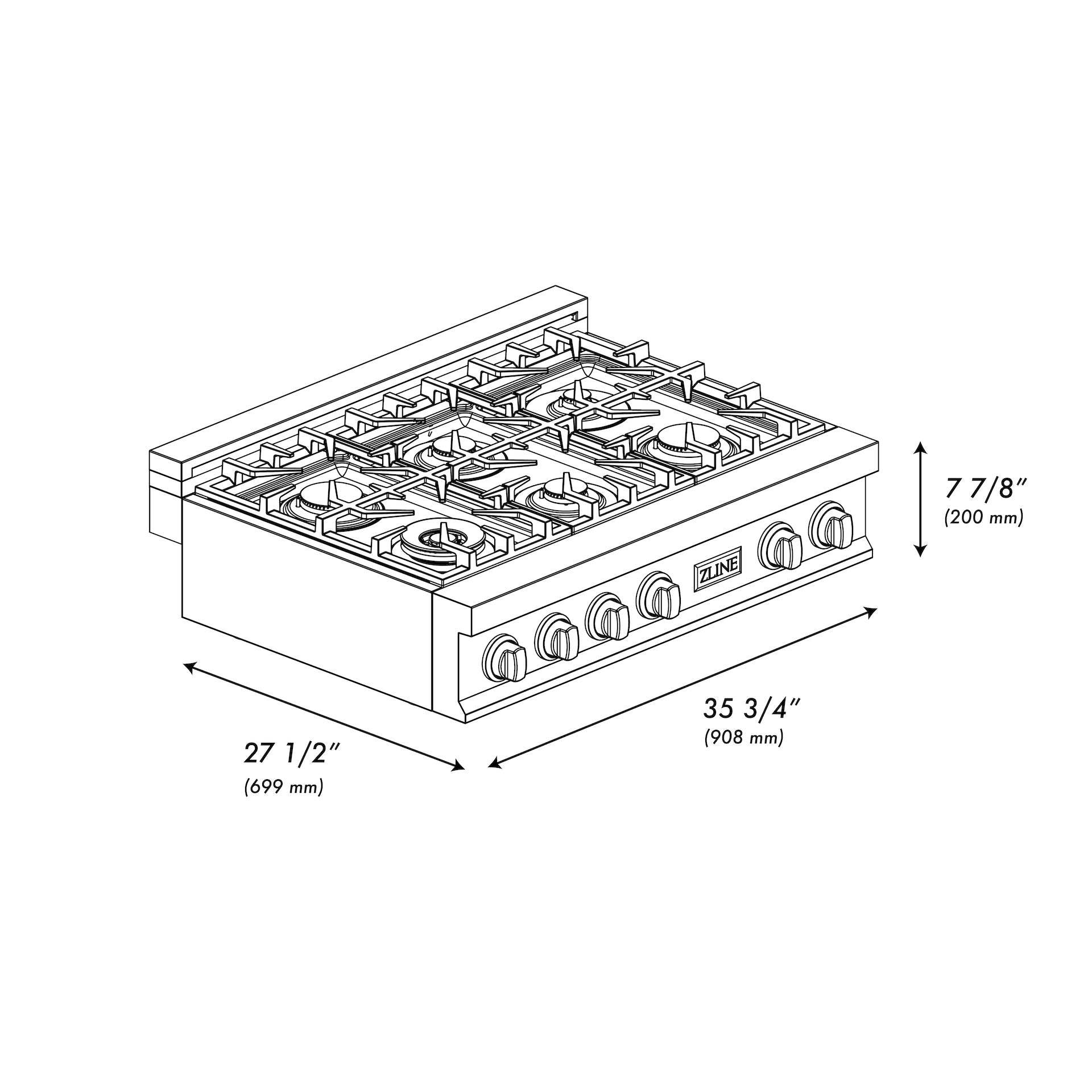 ZLINE 36 in. Legacy Gas Rangetop with 6 Burners and Porcelain Cooktop in Stainless Steel (RT36)