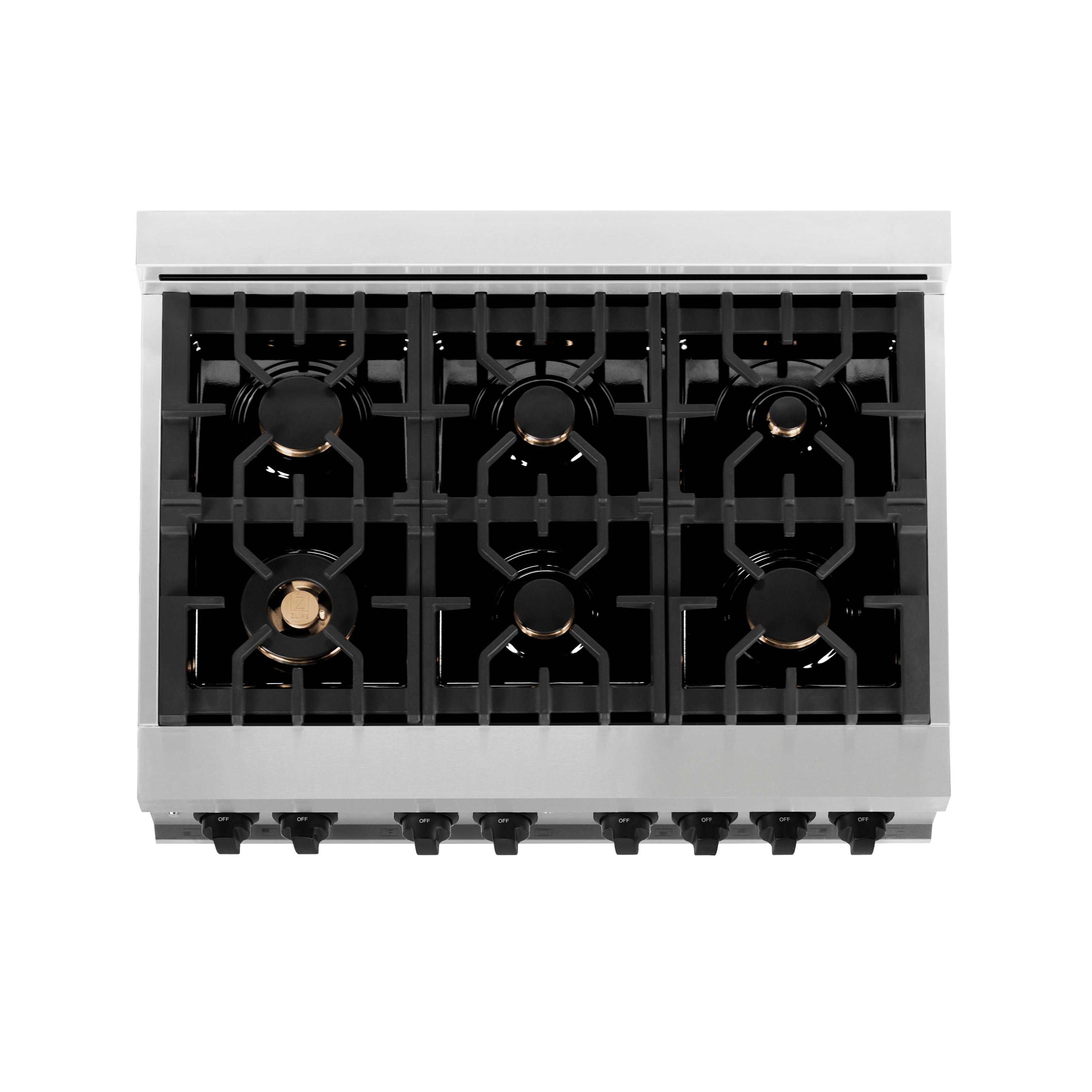 ZLINE Autograph Edition 36 in. 4.6 cu. ft. Legacy Dual Fuel Range with 6 Burner Gas Cooktop and Electric Convection Oven in Stainless Steel with White Matte Door and Matte Black Accents (RAZ-WM-36-MB)