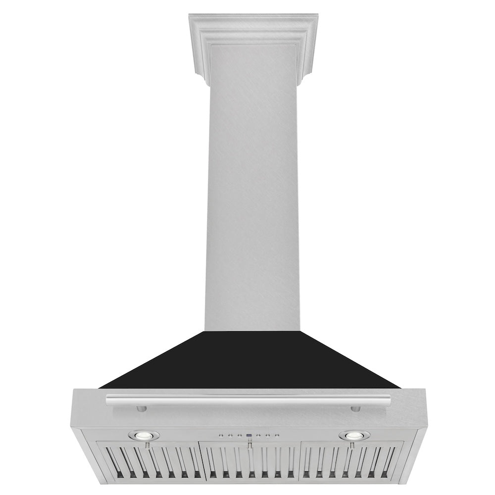 ZLINE 30 in. Convertible Fingerprint Resistant Satin Stainless Steel Range Hood with Black Matte Shell and Stainless Steel Handle (KB4SNX-BLM-30)