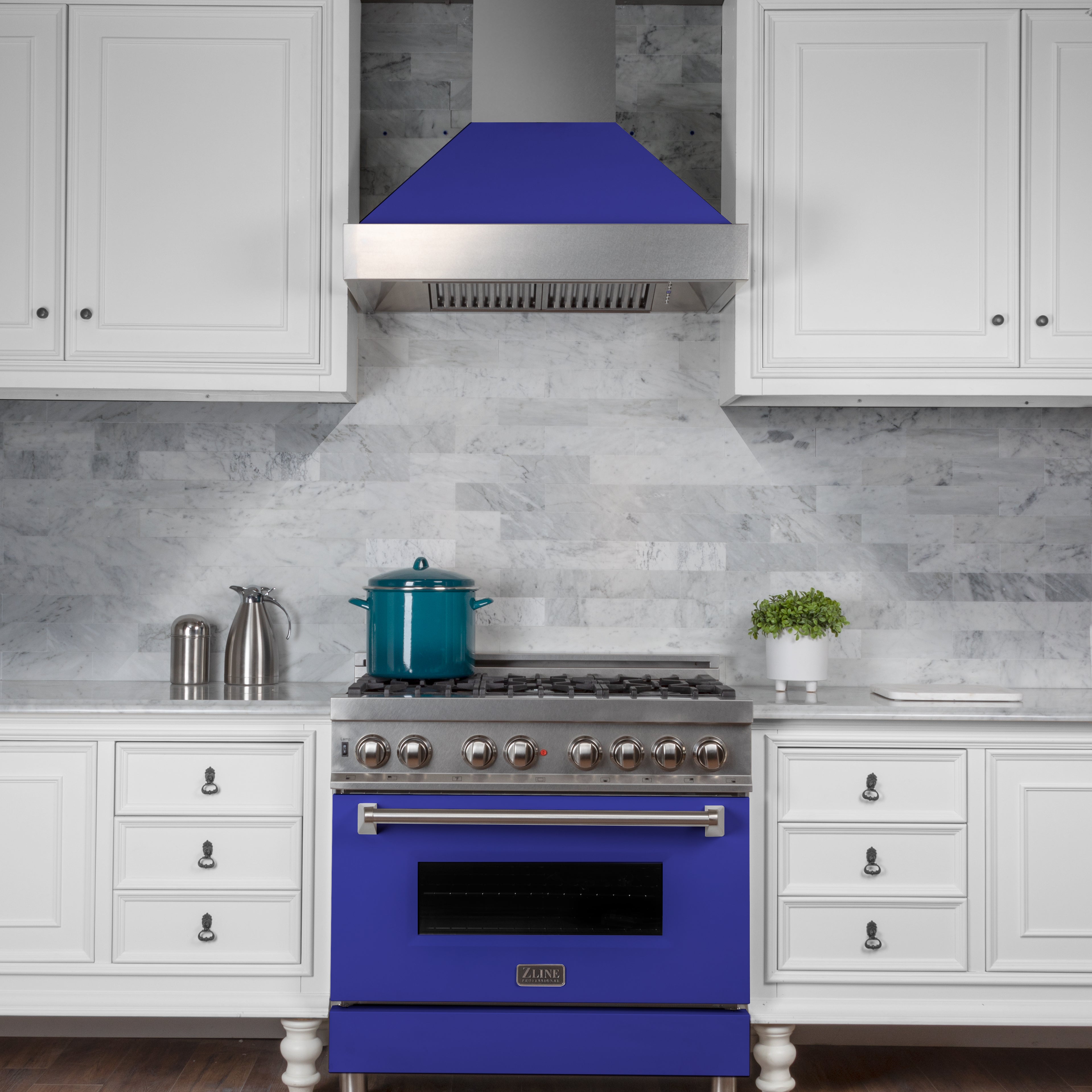 36" Ducted Fingerprint Resistant Stainless Steel Range Hood with Blue Matte Shell (8654BM-36)