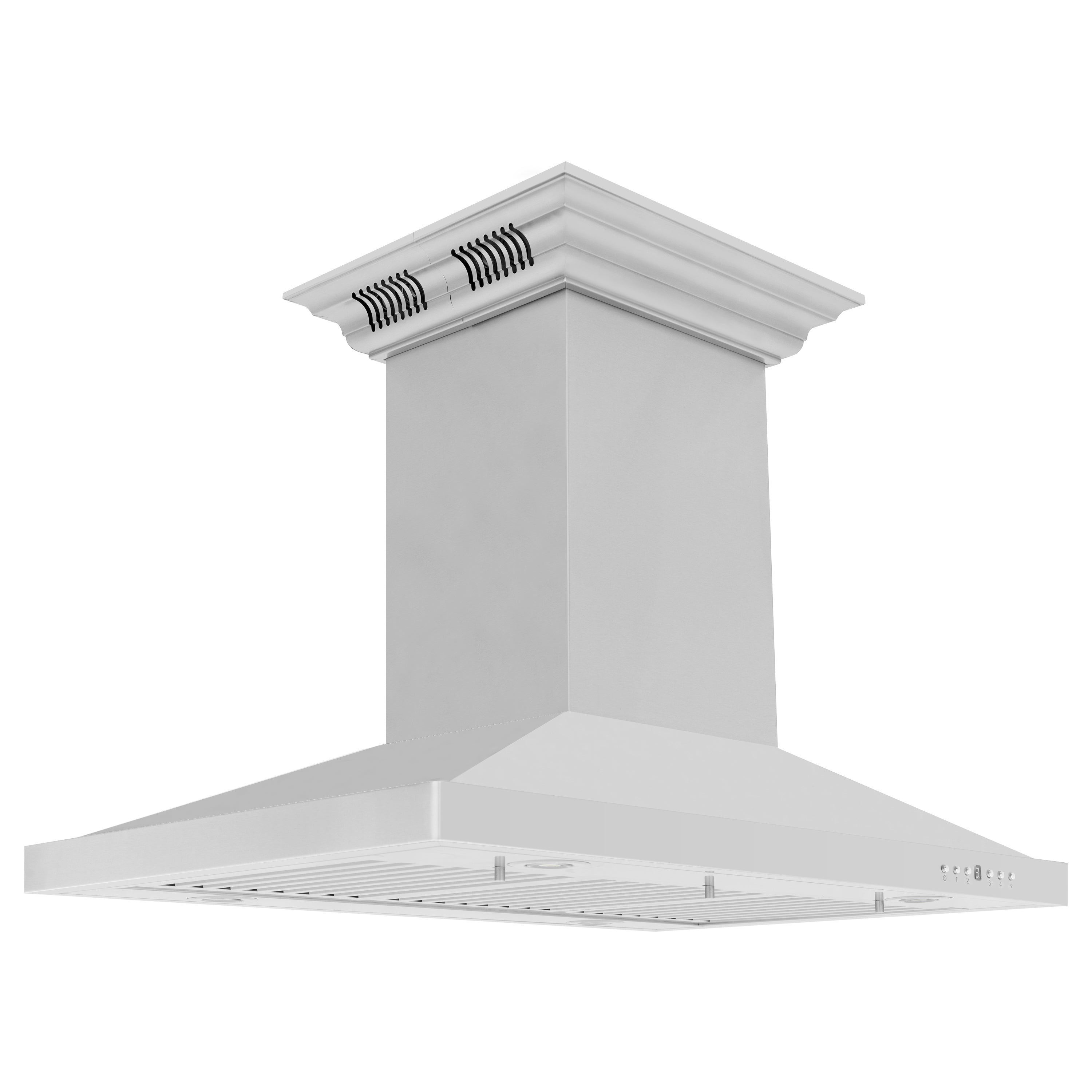 36" ZLINE CrownSoundâ¢Ducted Vent Island Mount Range Hood in Stainless Steel with Built-in Bluetooth Speakers (GL2iCRN-BT-36)