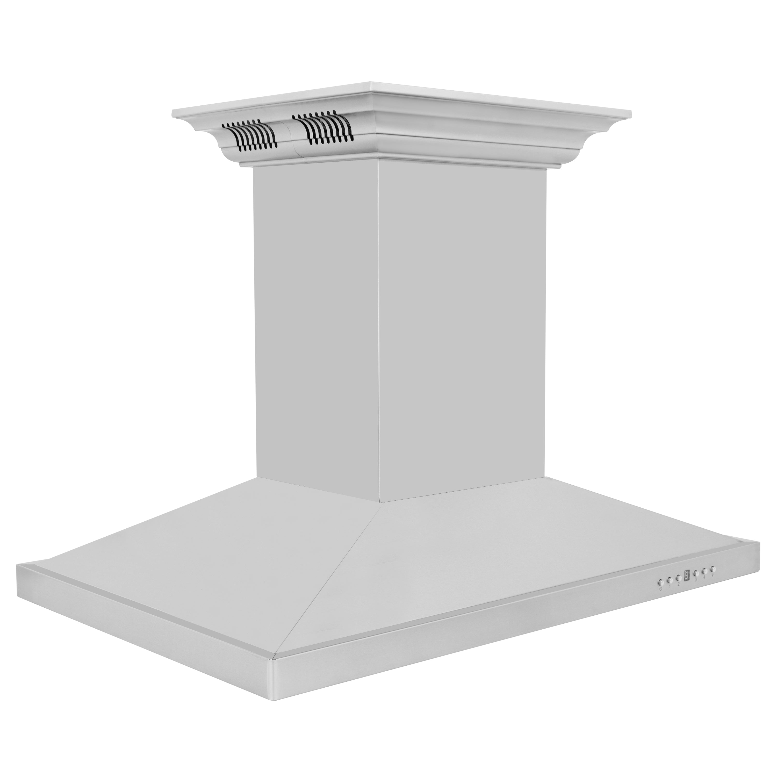 36" ZLINE CrownSoundâ¢Ducted Vent Island Mount Range Hood in Stainless Steel with Built-in Bluetooth Speakers (GL2iCRN-BT-36)