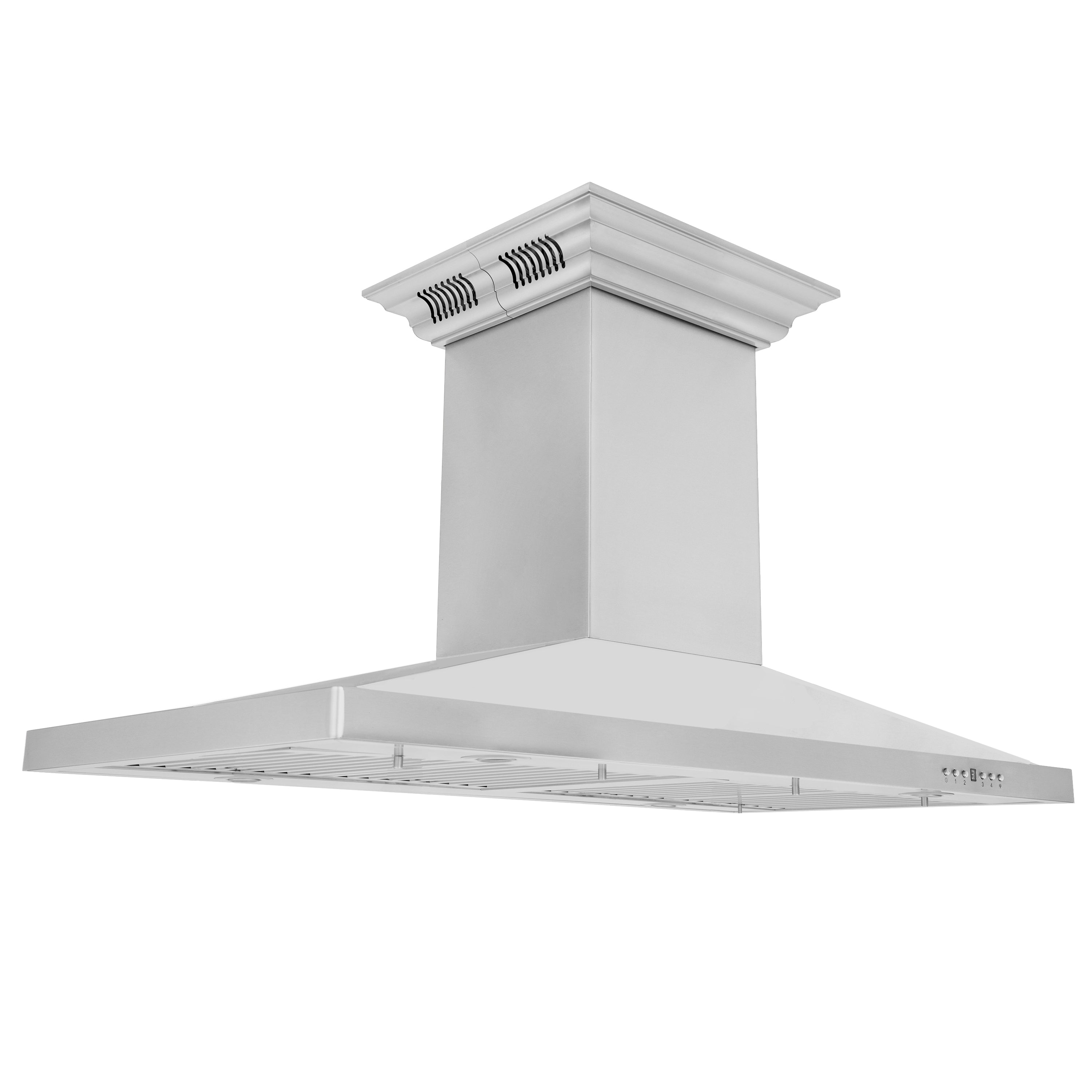 48" ZLINE CrownSoundâ¢Ducted Vent Island Mount Range Hood in Stainless Steel with Built-in Bluetooth Speakers (GL2iCRN-BT-48)
