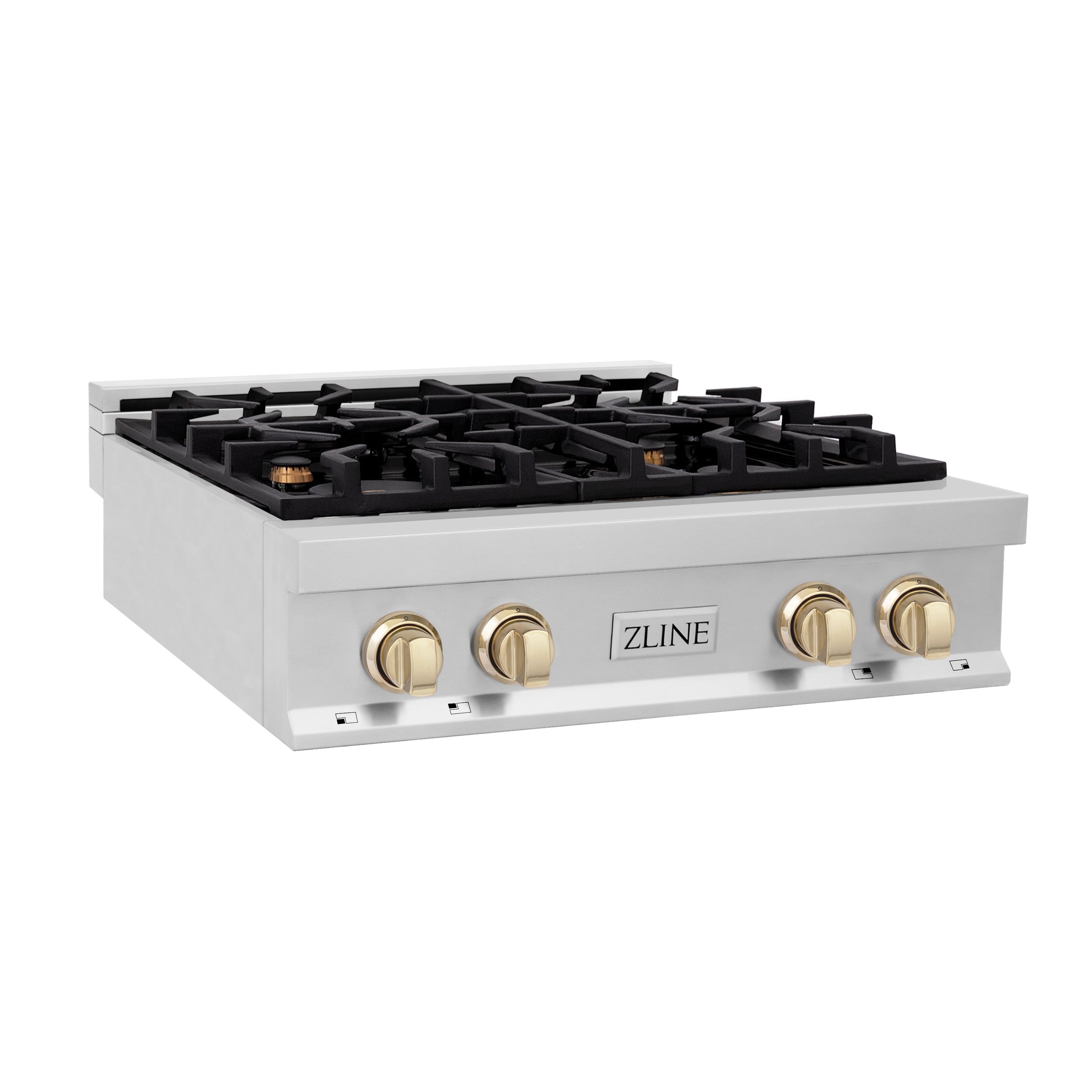 ZLINE Autograph Edition 30 in. Classic Gas Rangetop with 4 Burners and Porcelain Cooktop in Stainless Steel with Polished Gold Accents (RTZ-30-G)