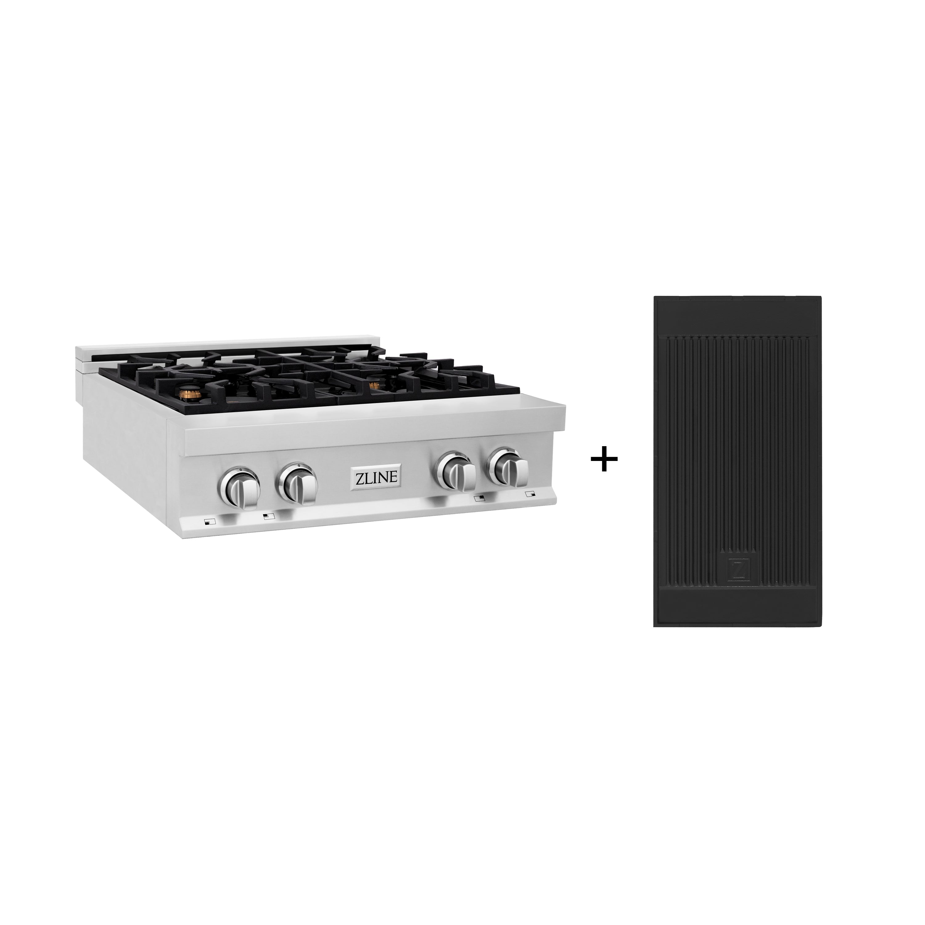 ZLINE 30 in. Legacy Gas Rangetop with 4 Brass Burners and Porcelain Cooktop in Stainless Steel with Griddle (RT-BR-GR-30)