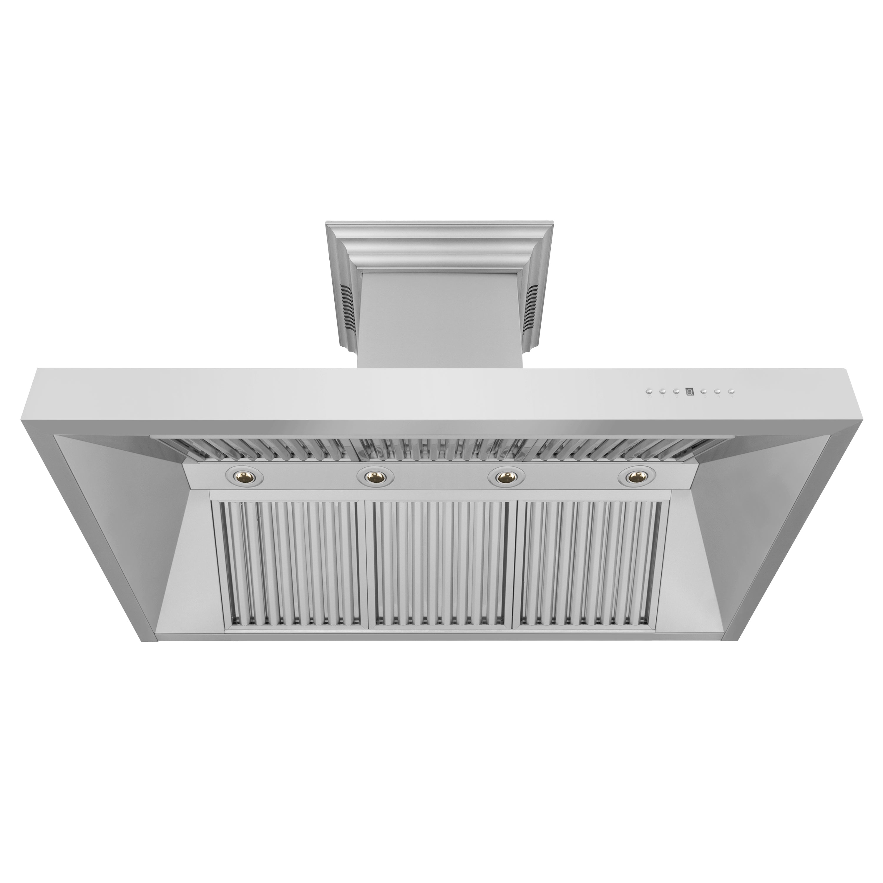 54" ZLINE CrownSoundâ¢Ducted Vent Professional Wall Mount Range Hood in Stainless Steel with Built-in Bluetooth Speakers (697CRN-BT-54)
