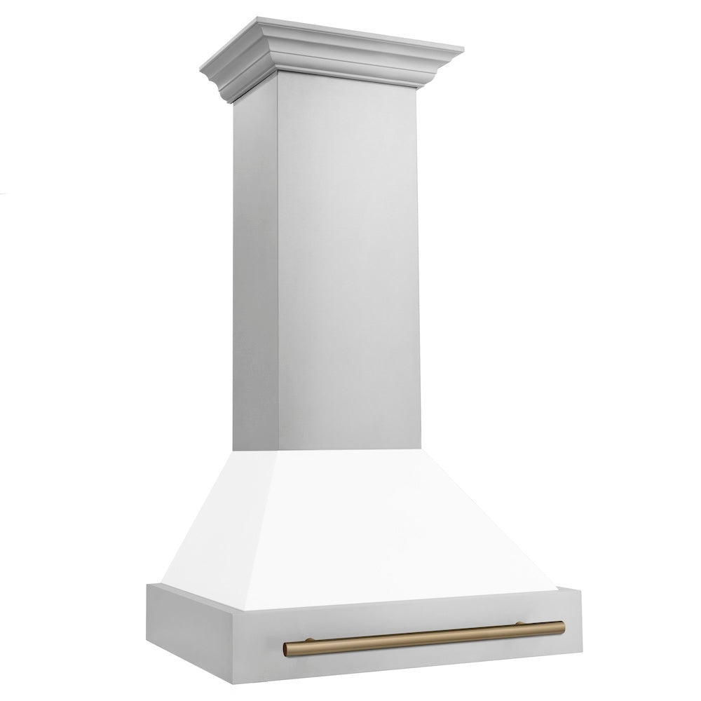 ZLINE Autograph Edition 30 in. Stainless Steel Range Hood with White Matte Shell and Champagne Bronze Handle