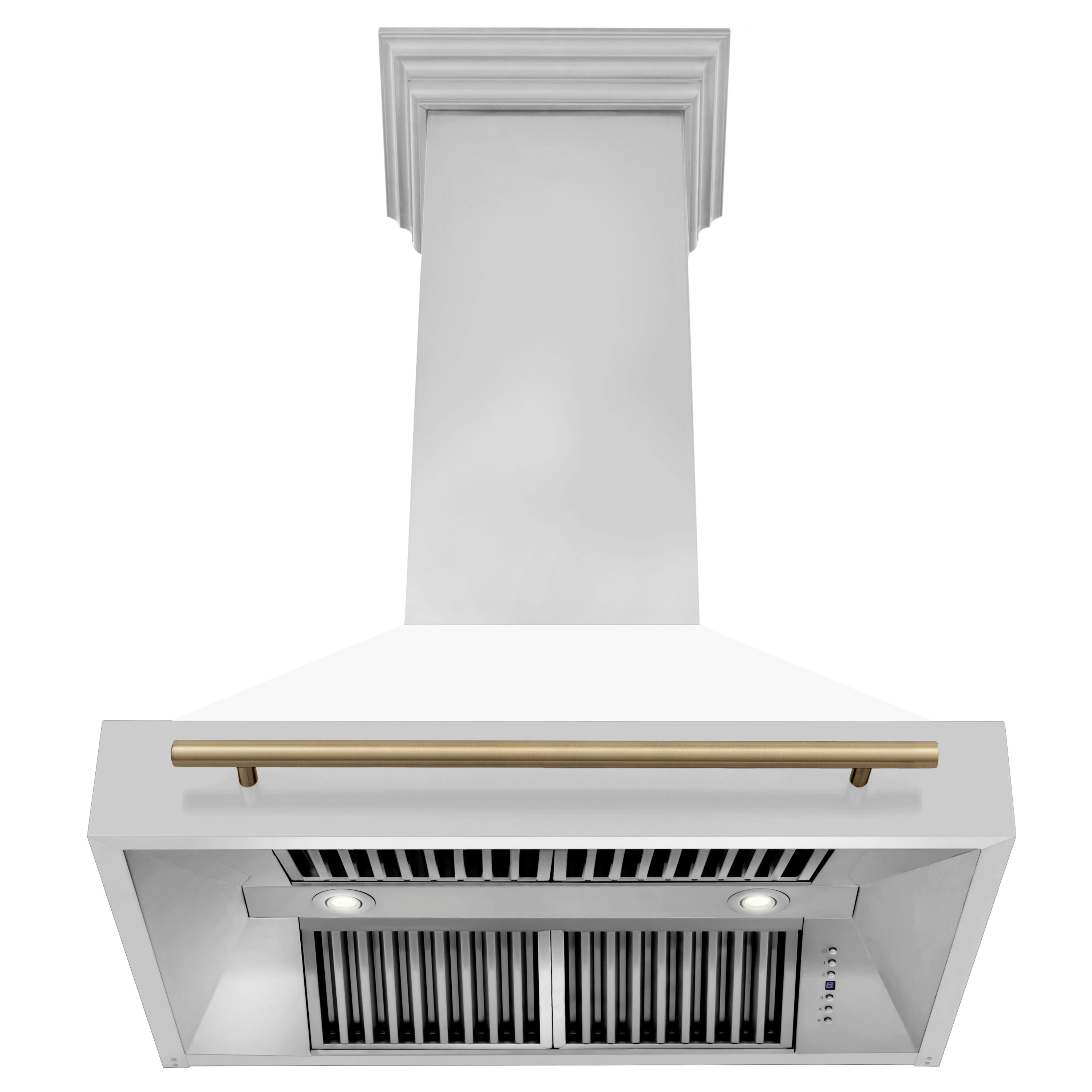 ZLINE Autograph Edition 36 in. Stainless Steel Range Hood with White Matte Shell and Champagne Bronze Handle (8654STZ-WM36-CB)