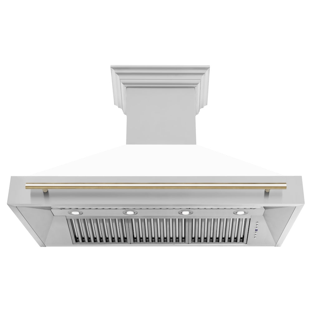ZLINE Autograph Edition 48 in. Stainless Steel Range Hood with White Matte Shell and Polished Gold Handle