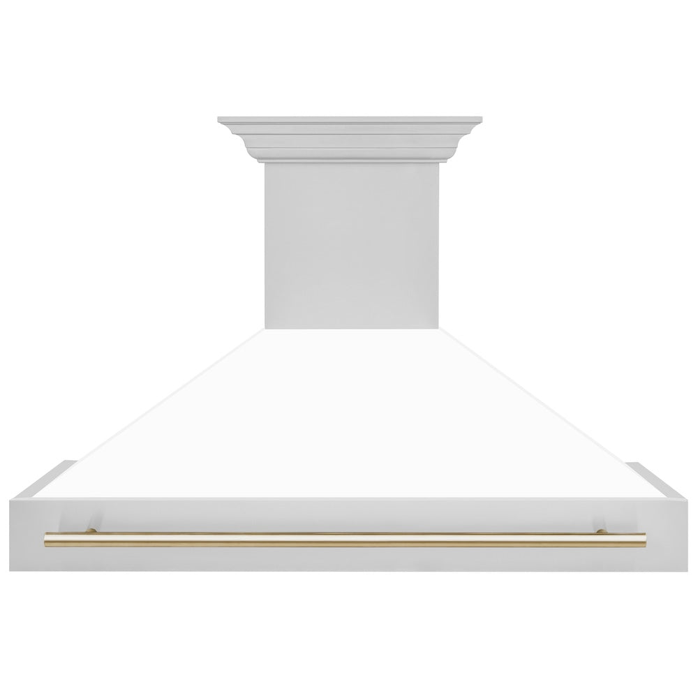 ZLINE Autograph Edition 48 in. Stainless Steel Range Hood with White Matte Shell and Polished Gold Handle
