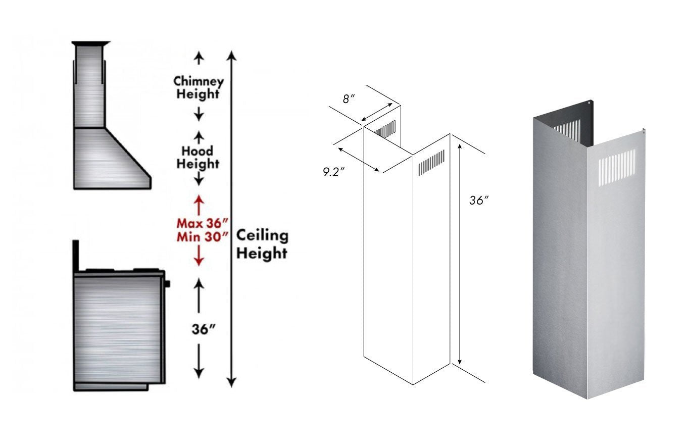 ZLINE 1-36 in. Chimney Extension for 9 ft. to 10 ft. Ceilings (1PCEXT-KB/KL2/KL3)