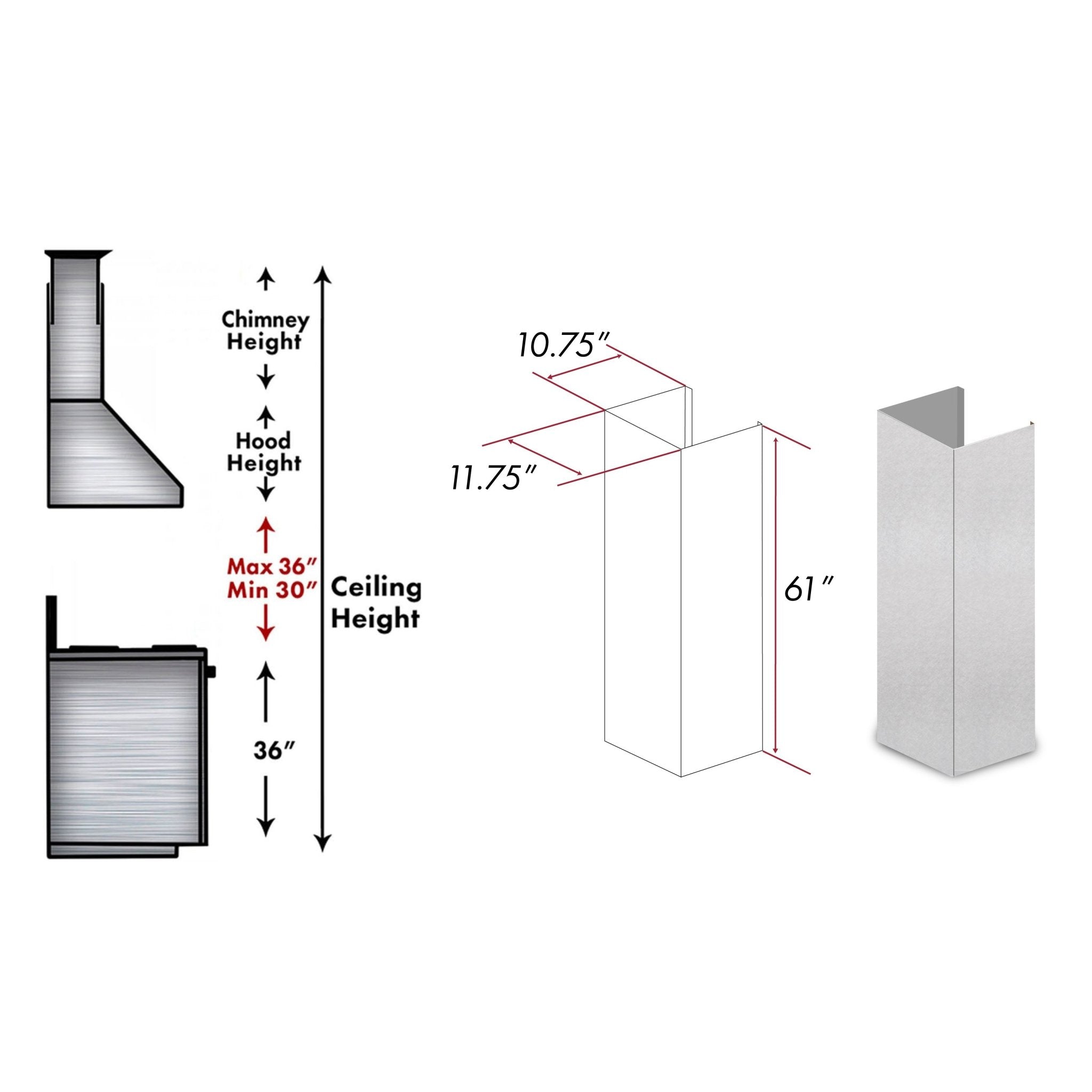 ZLINE 61 in. Satin Stainless Steel Chimney Extension for Ceilings up to 12.5 ft. (8KES-E)