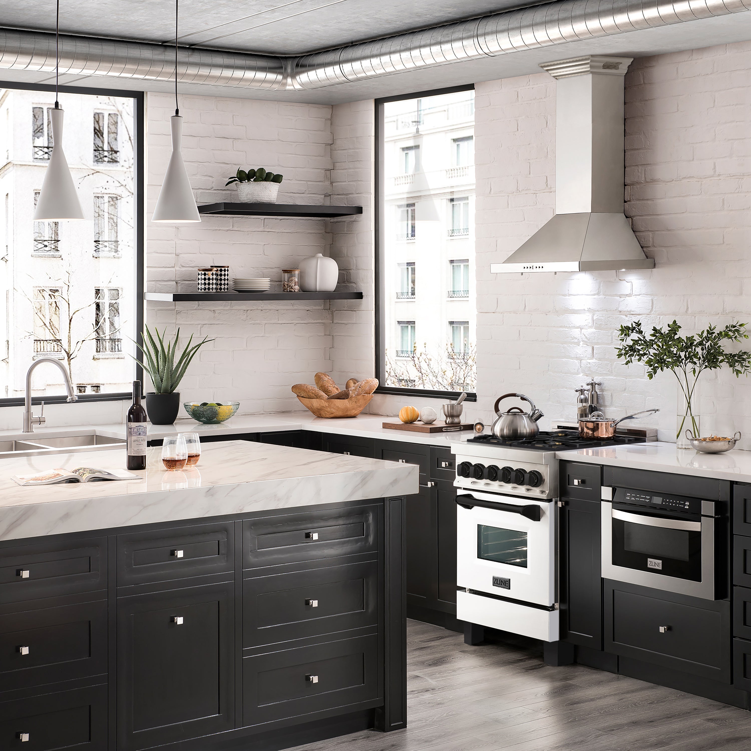 ZLINE Autograph Edition 24 in. 2.8 cu. ft. Legacy Dual Fuel Range with 4 Burner Gas Cooktop and Electric Convection Oven in Stainless Steel and Champagne Bronze Accents (RAZ-24-CB)